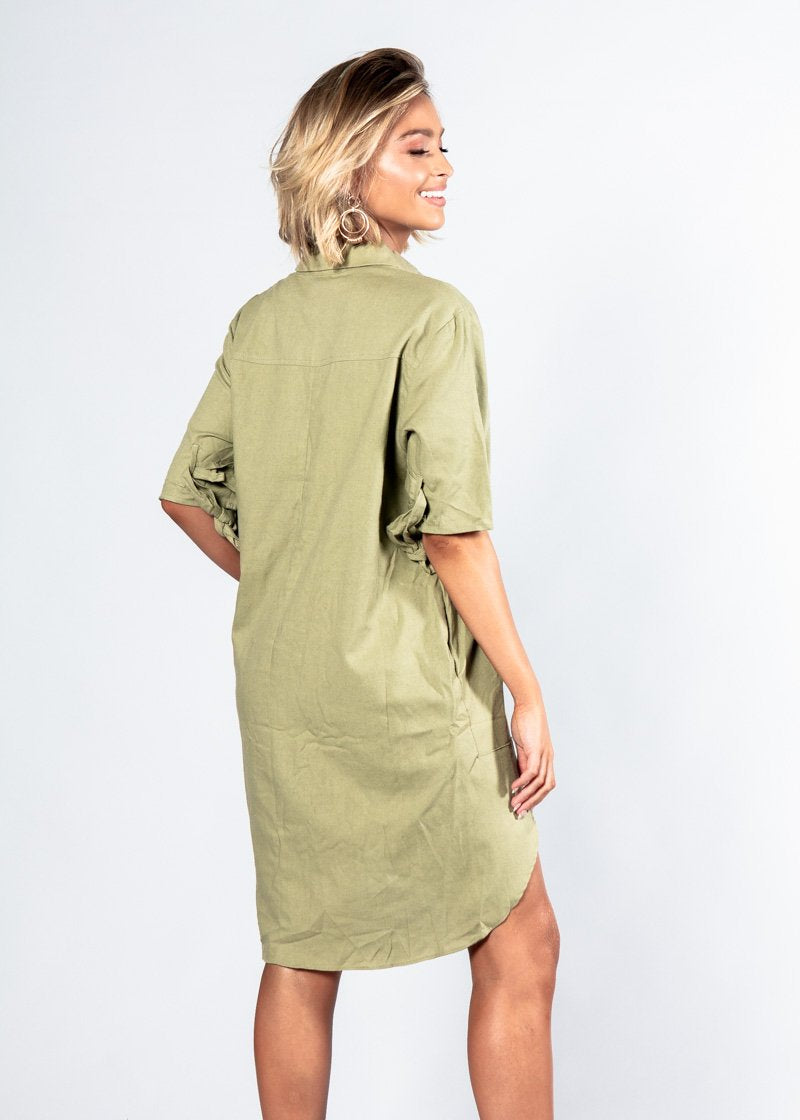 Camryn Linen Shirt Dress - Khaki