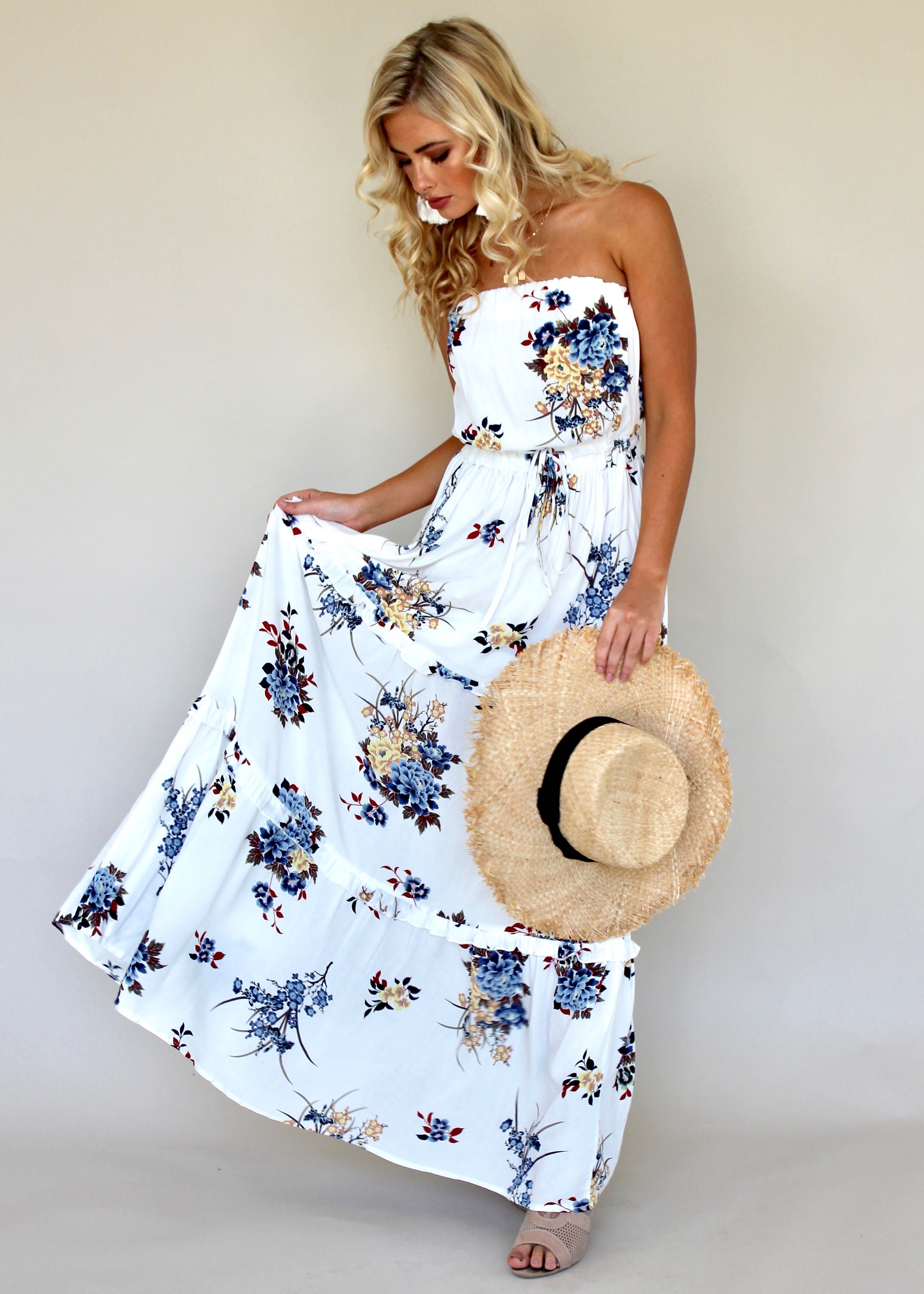 Lucina Strapless Maxi Dress - Blue Petal