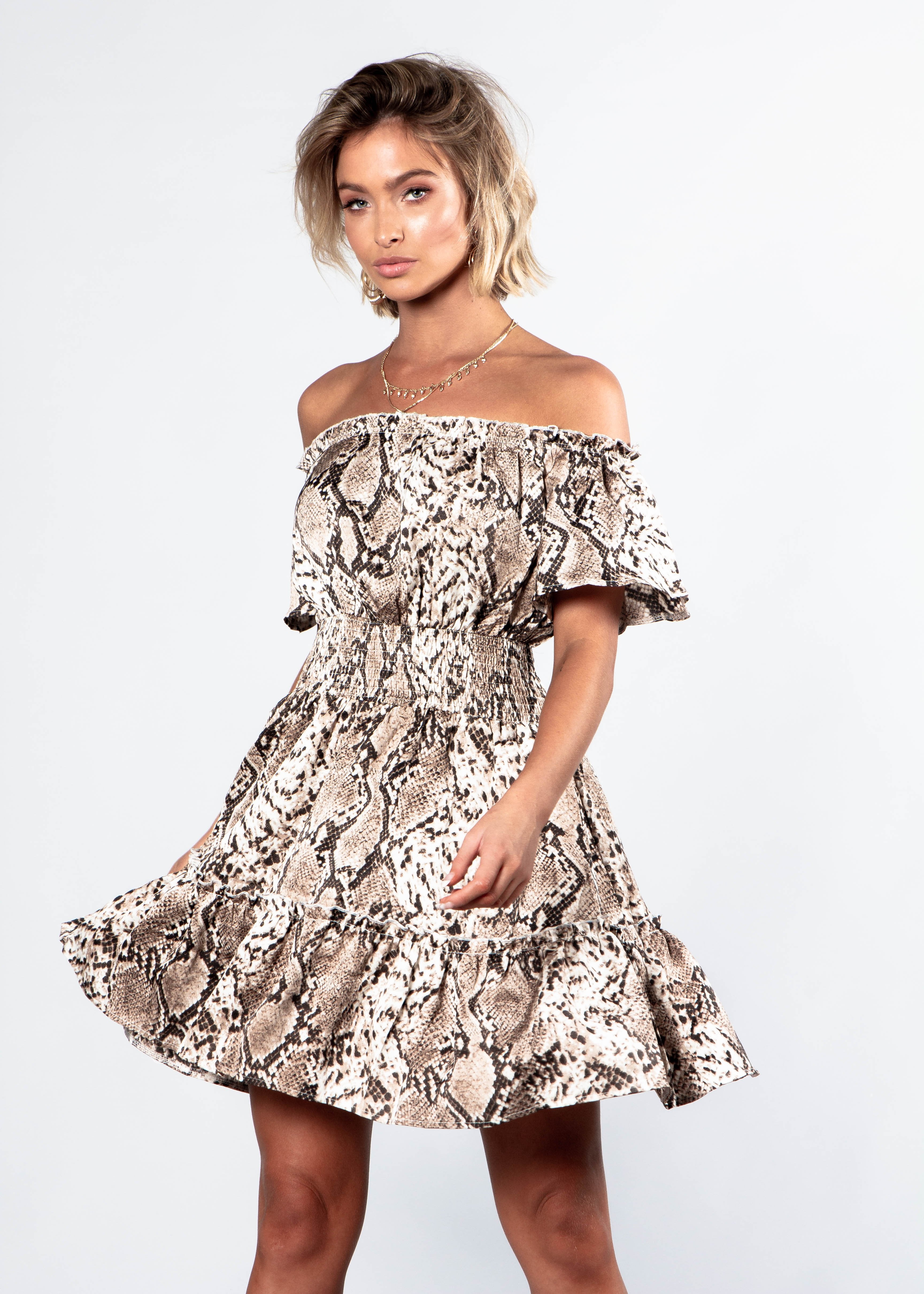 Keeping Secrets Off Shoulder Dress - Snake