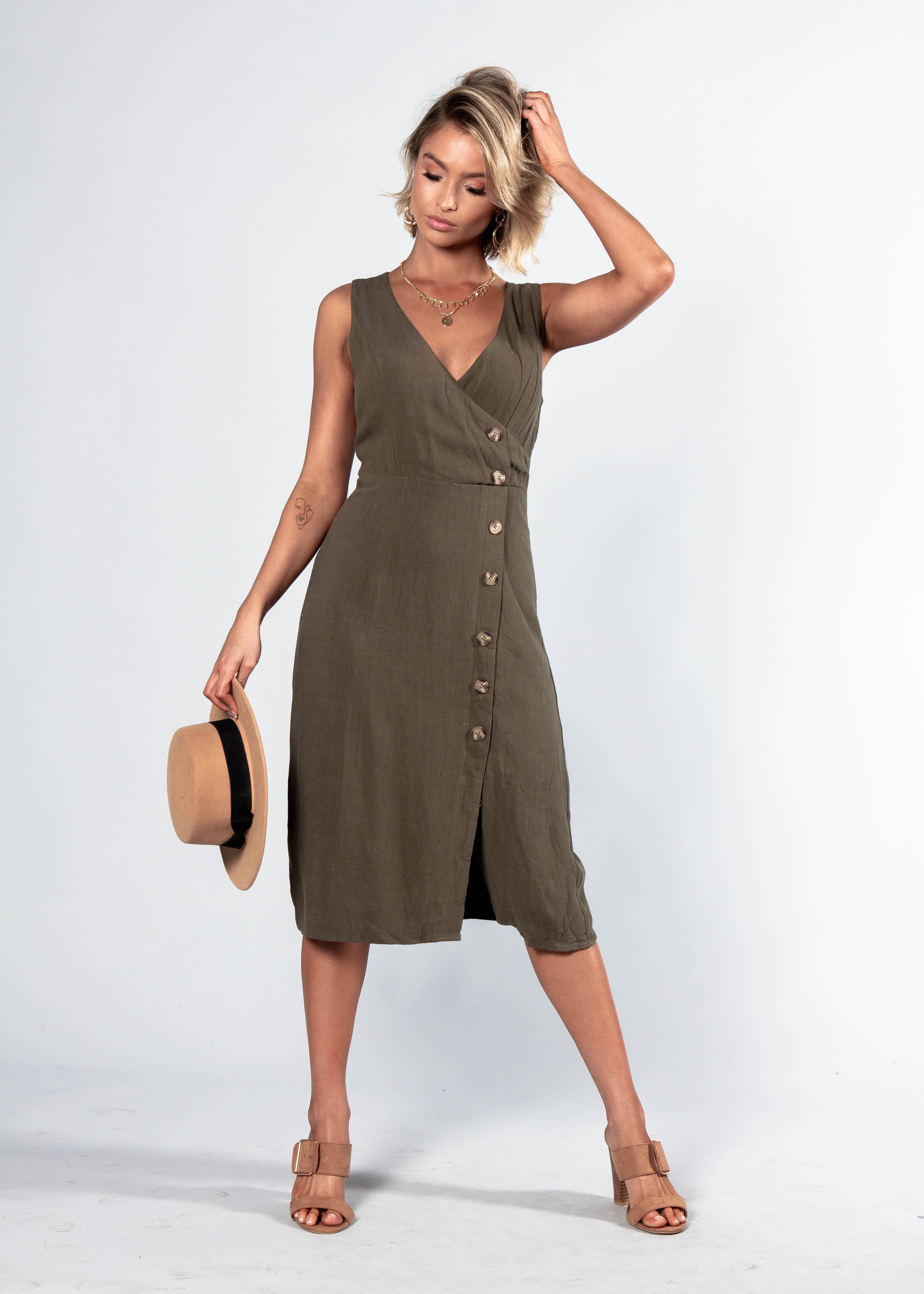 Lover's Charm Midi Dress - Dark Khaki