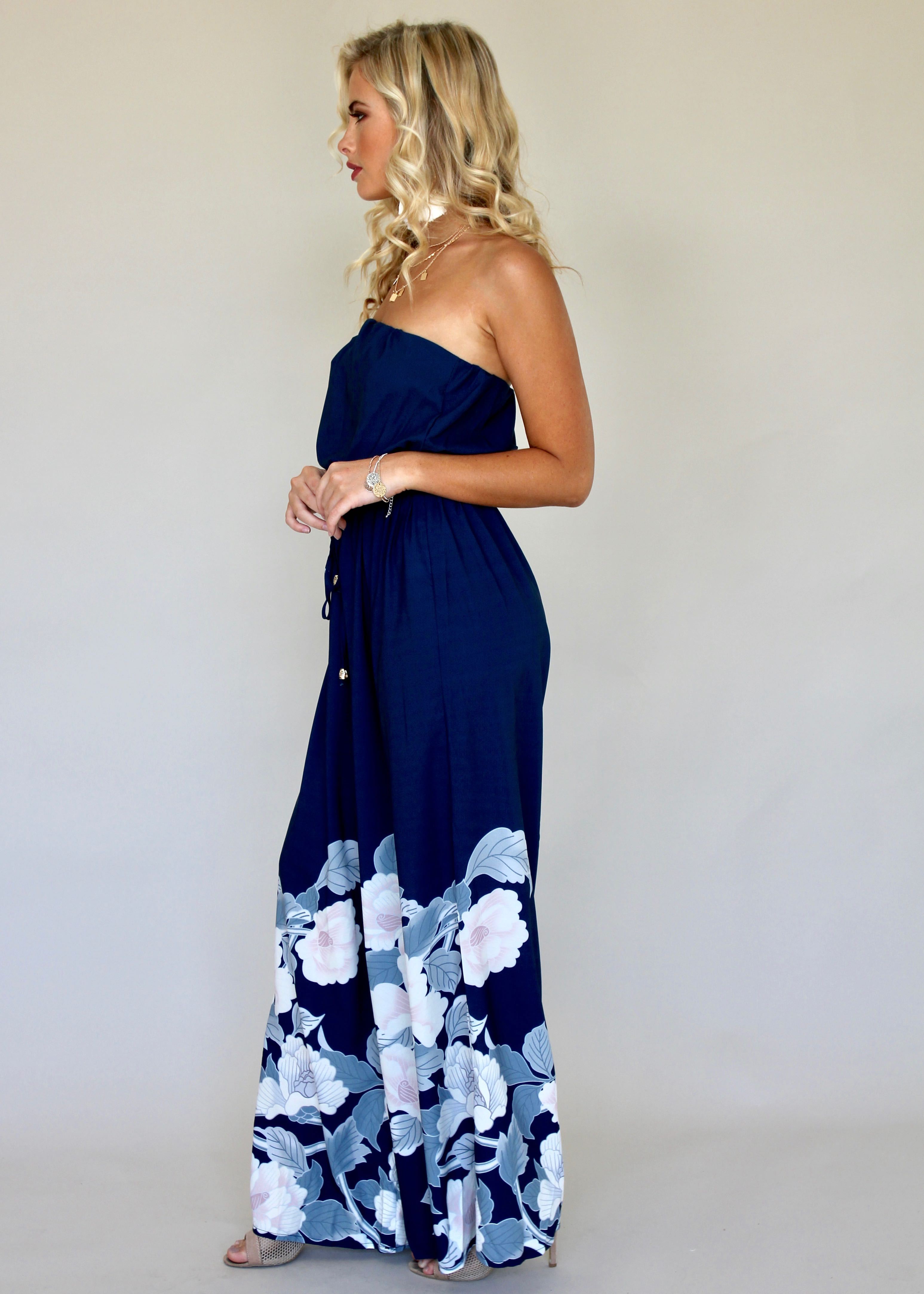 Luminous Love Strapless Pantsuit - Blue Floral