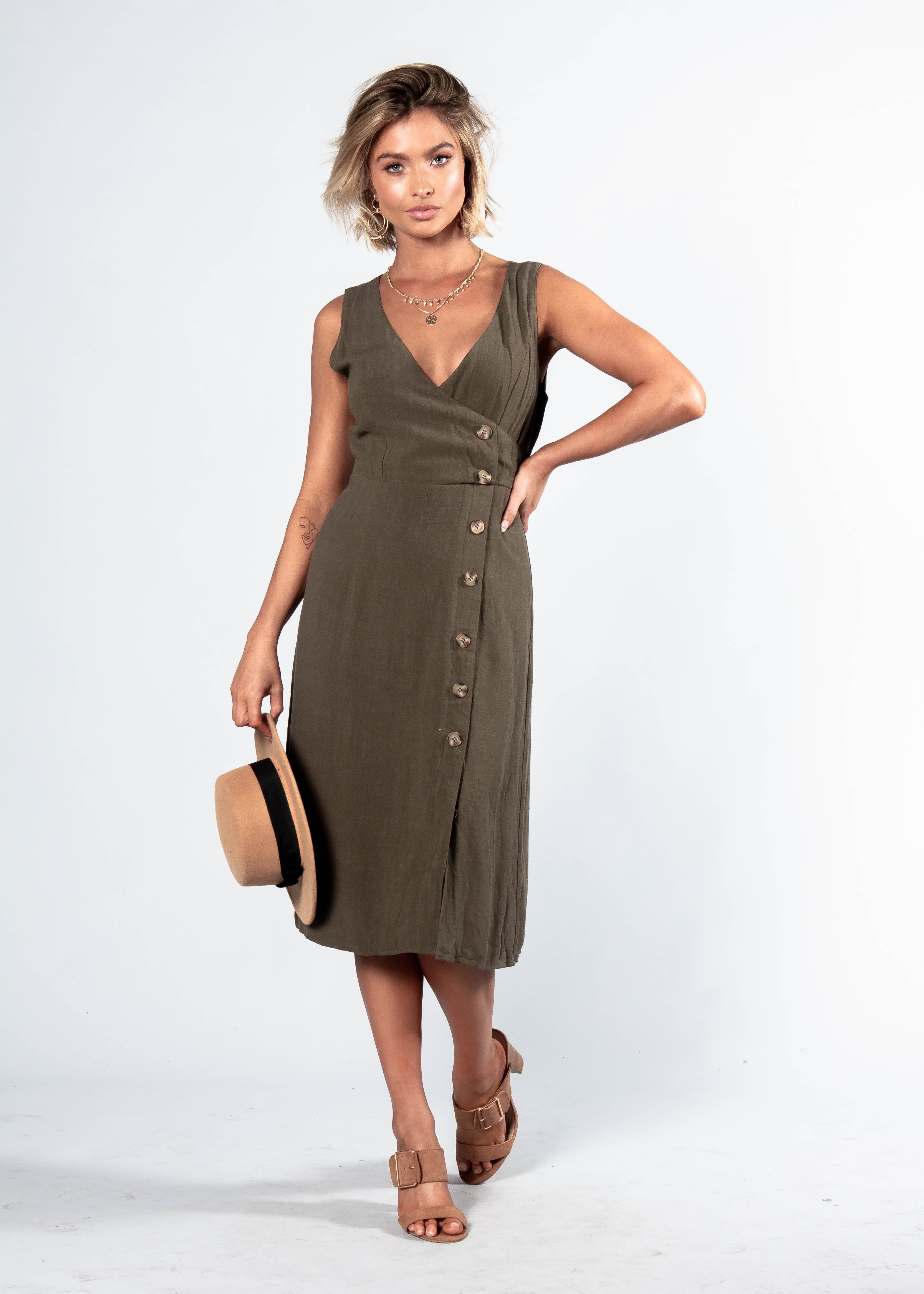 Lover's Charm Midi Dress - Dark Khaki
