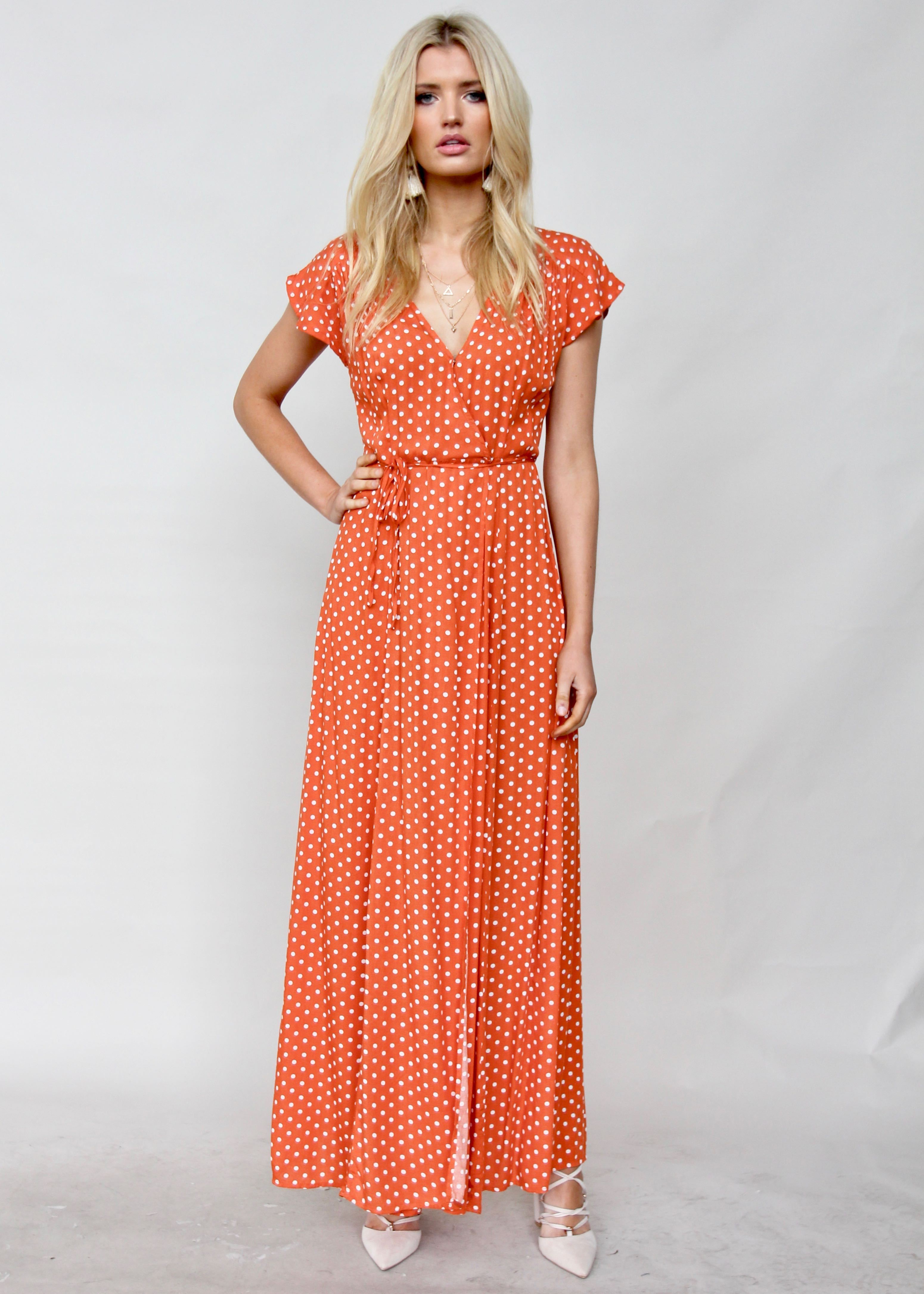 Oakley Maxi Dress - Orange Polka