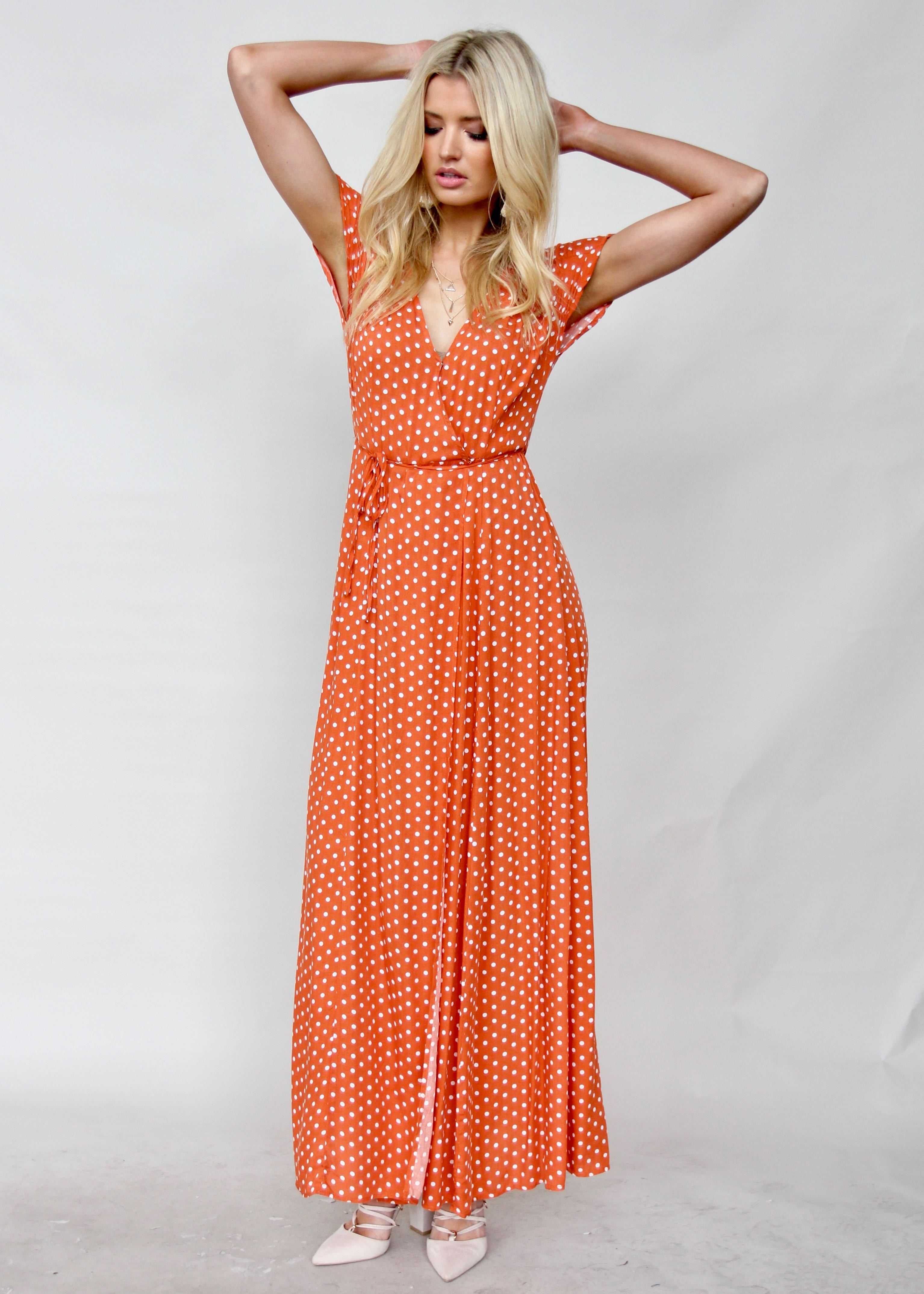 Oakley Maxi Dress - Orange Polka