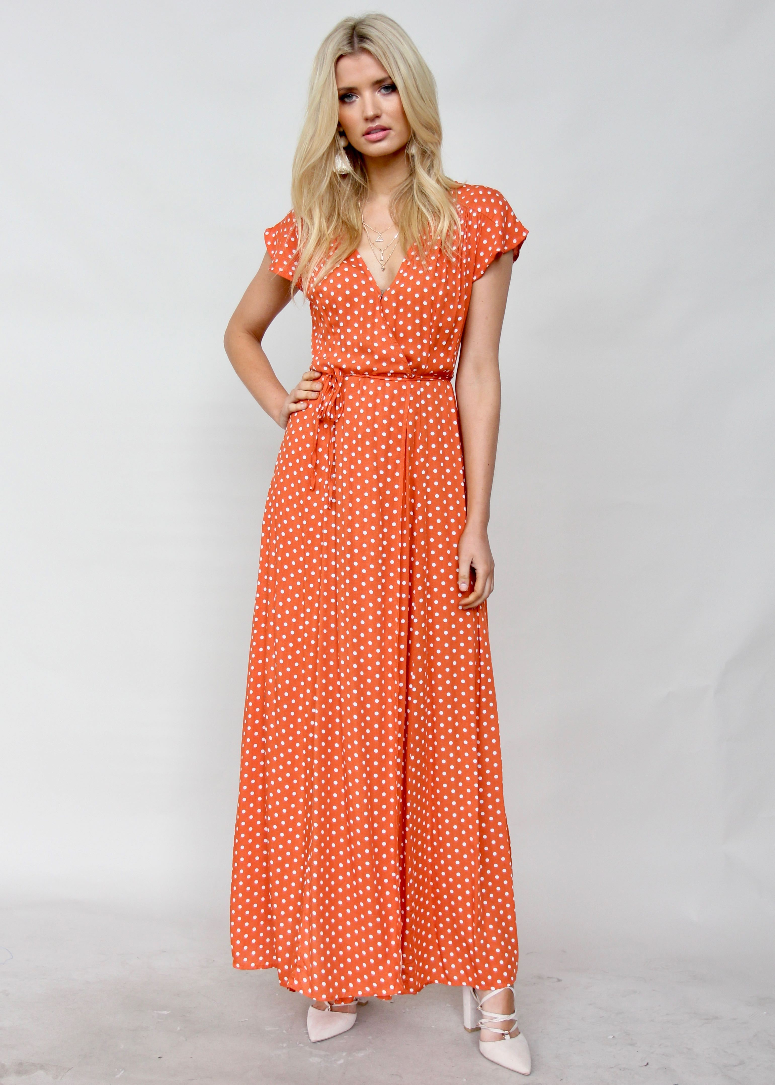 Oakley Maxi Dress - Orange Polka