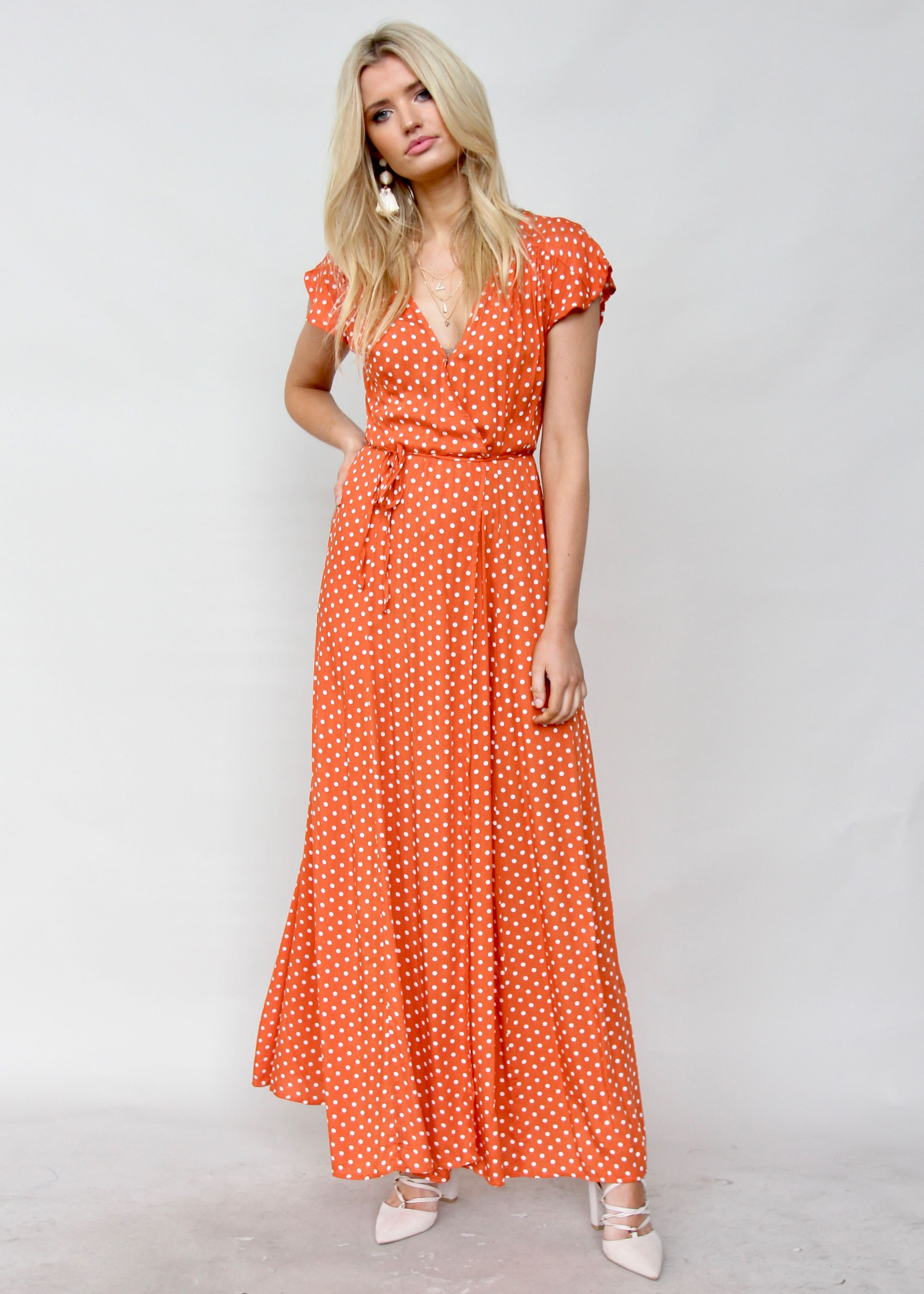 Oakley Maxi Dress - Orange Polka