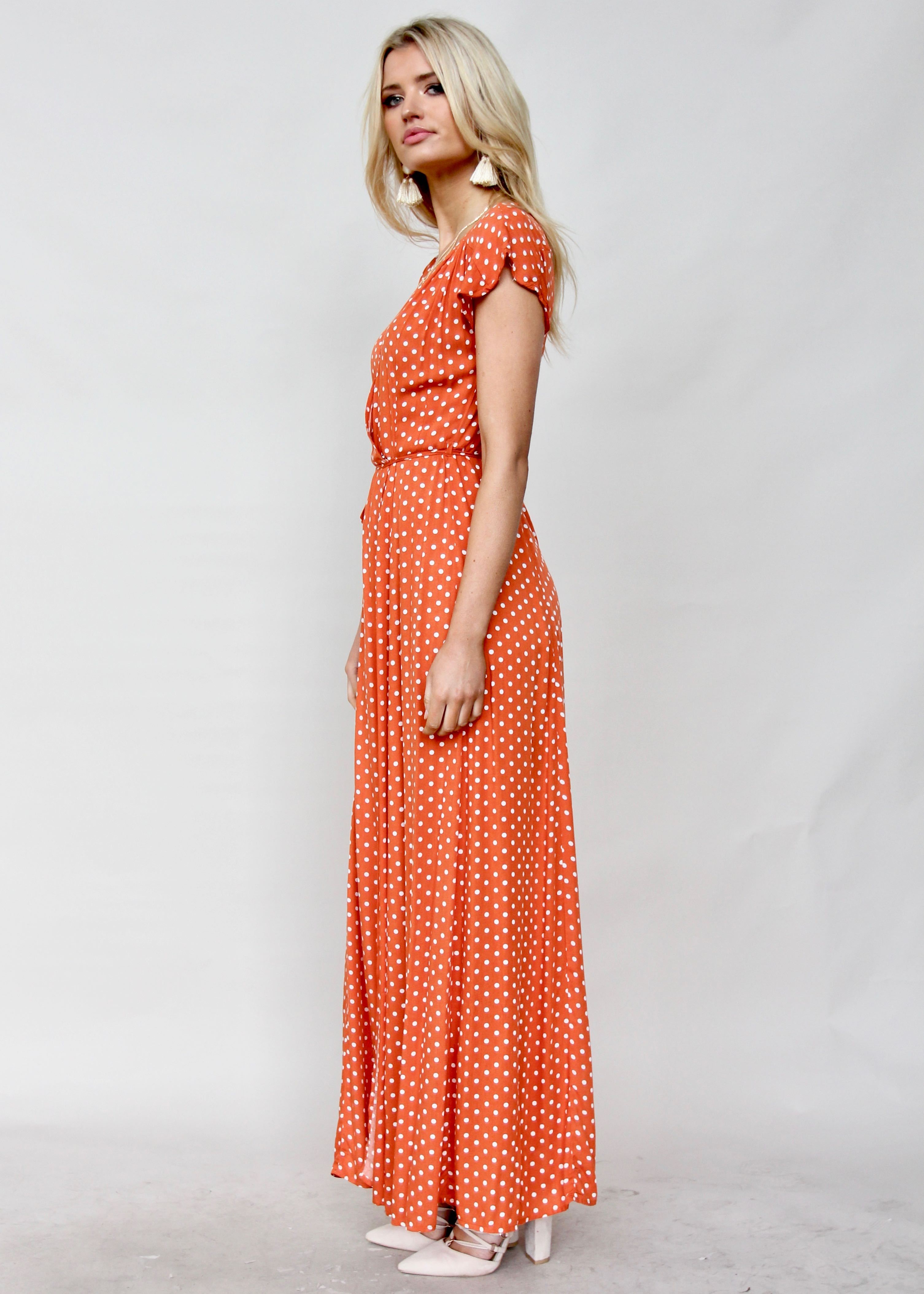 Oakley Maxi Dress - Orange Polka
