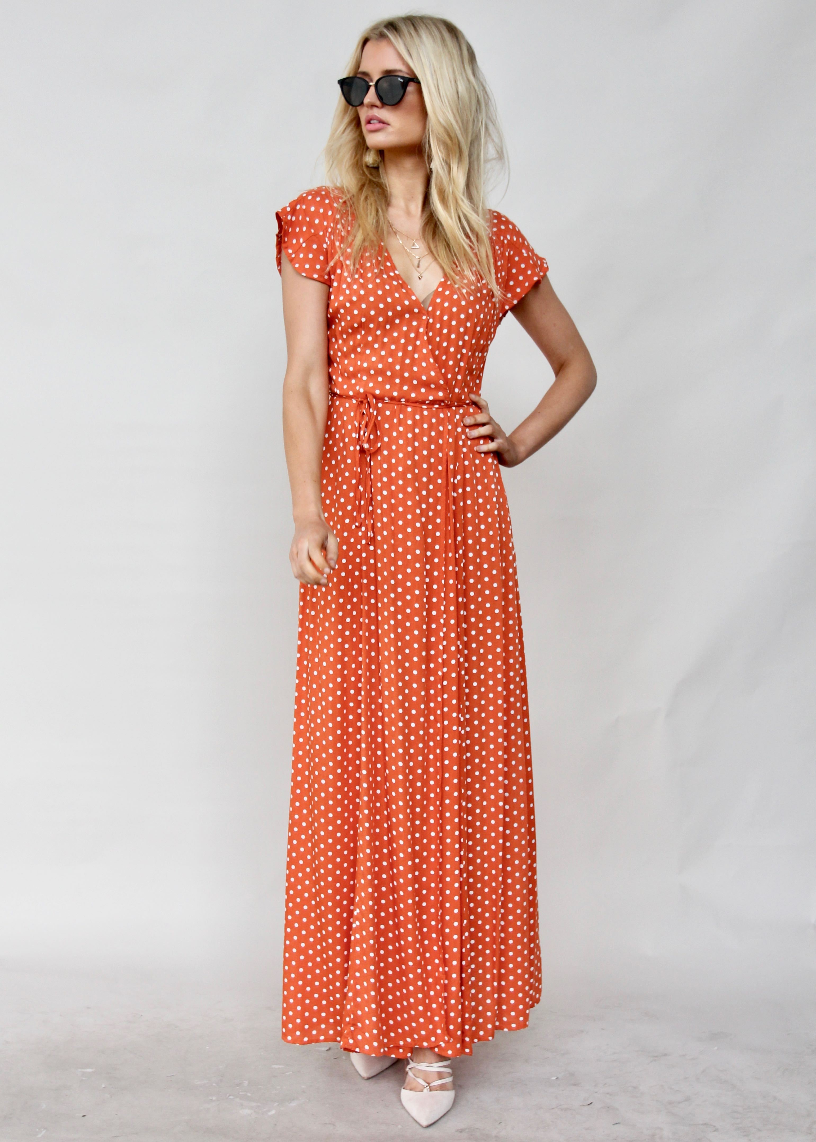 Oakley Maxi Dress - Orange Polka