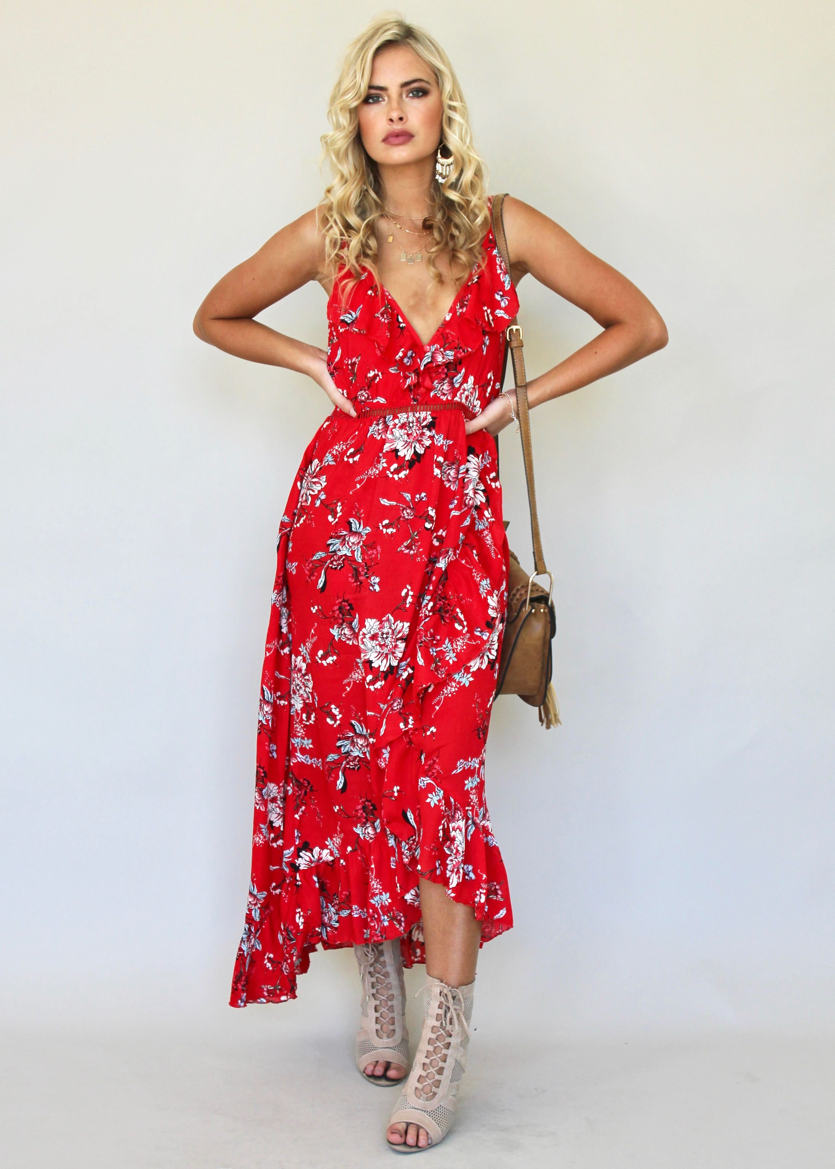 Heavens Drive Maxi Dress - Red