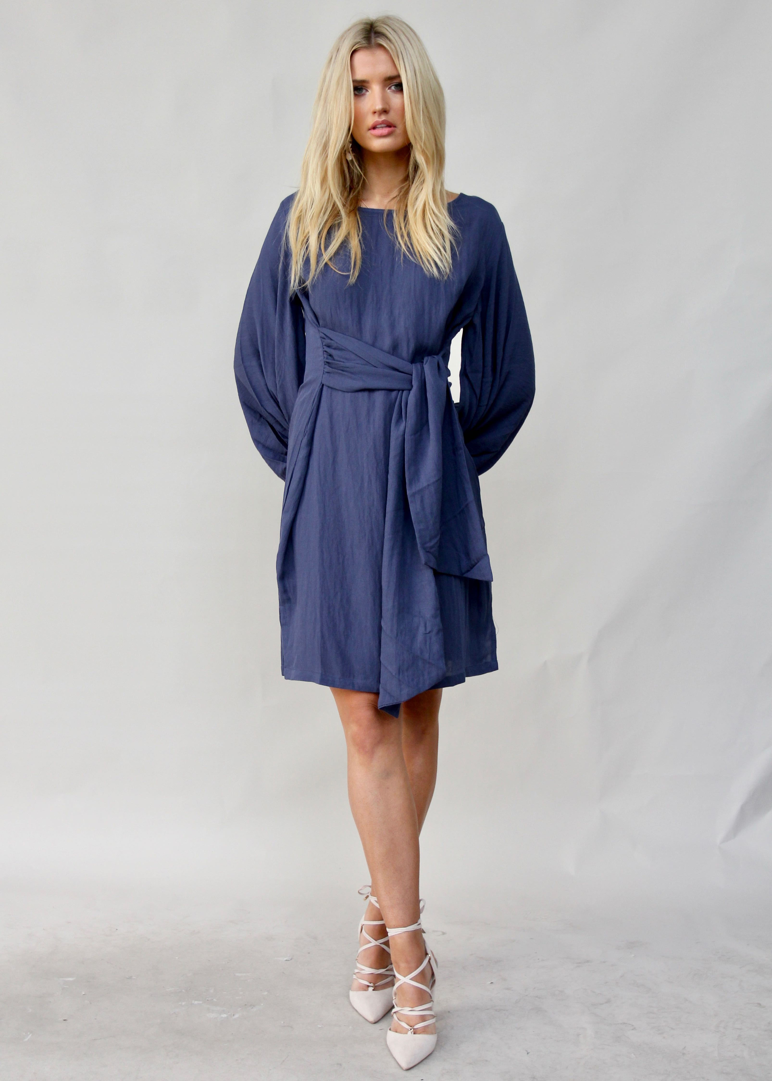 Maison Linen Tie Dress - Royal