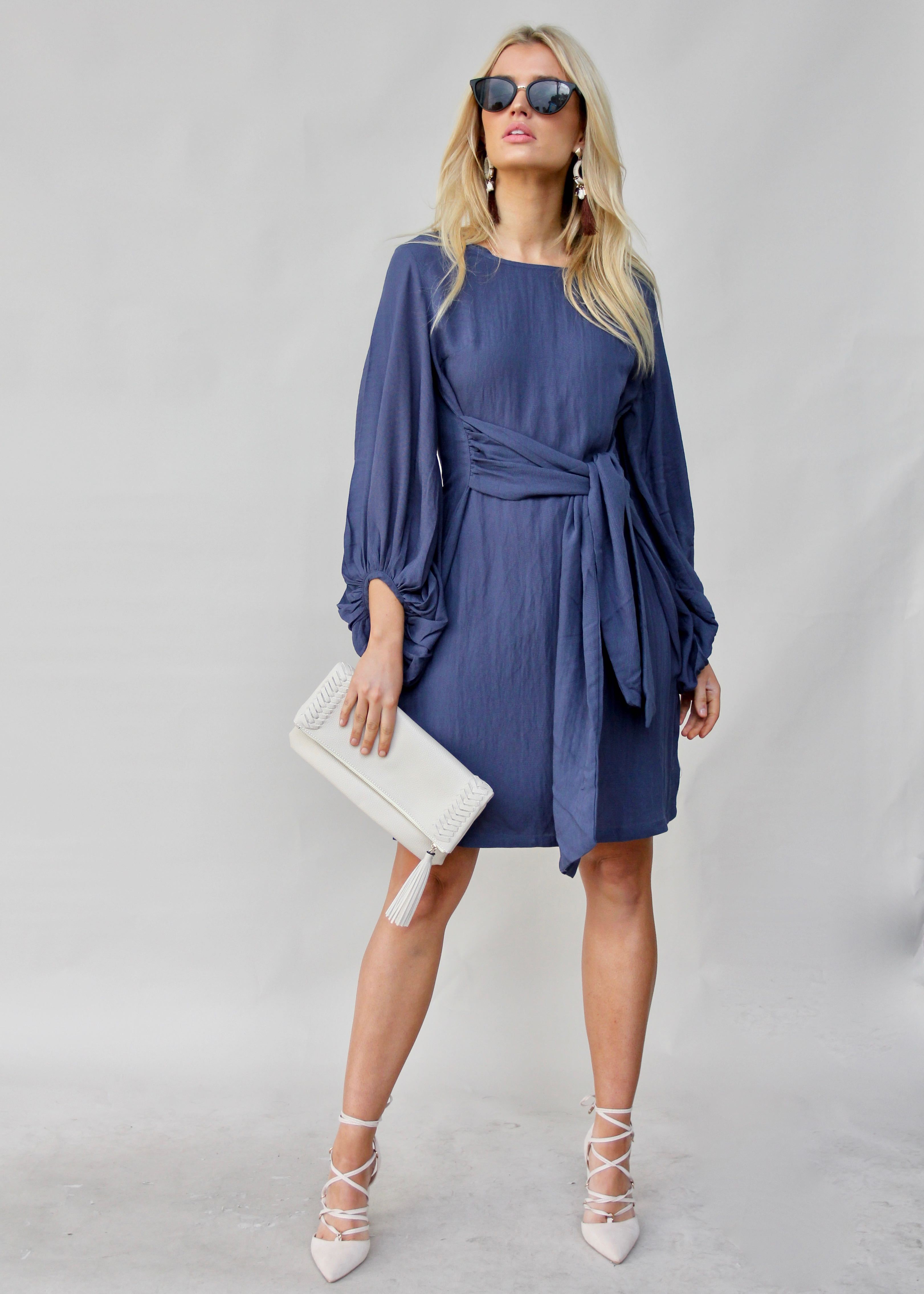 Maison Linen Tie Dress - Royal