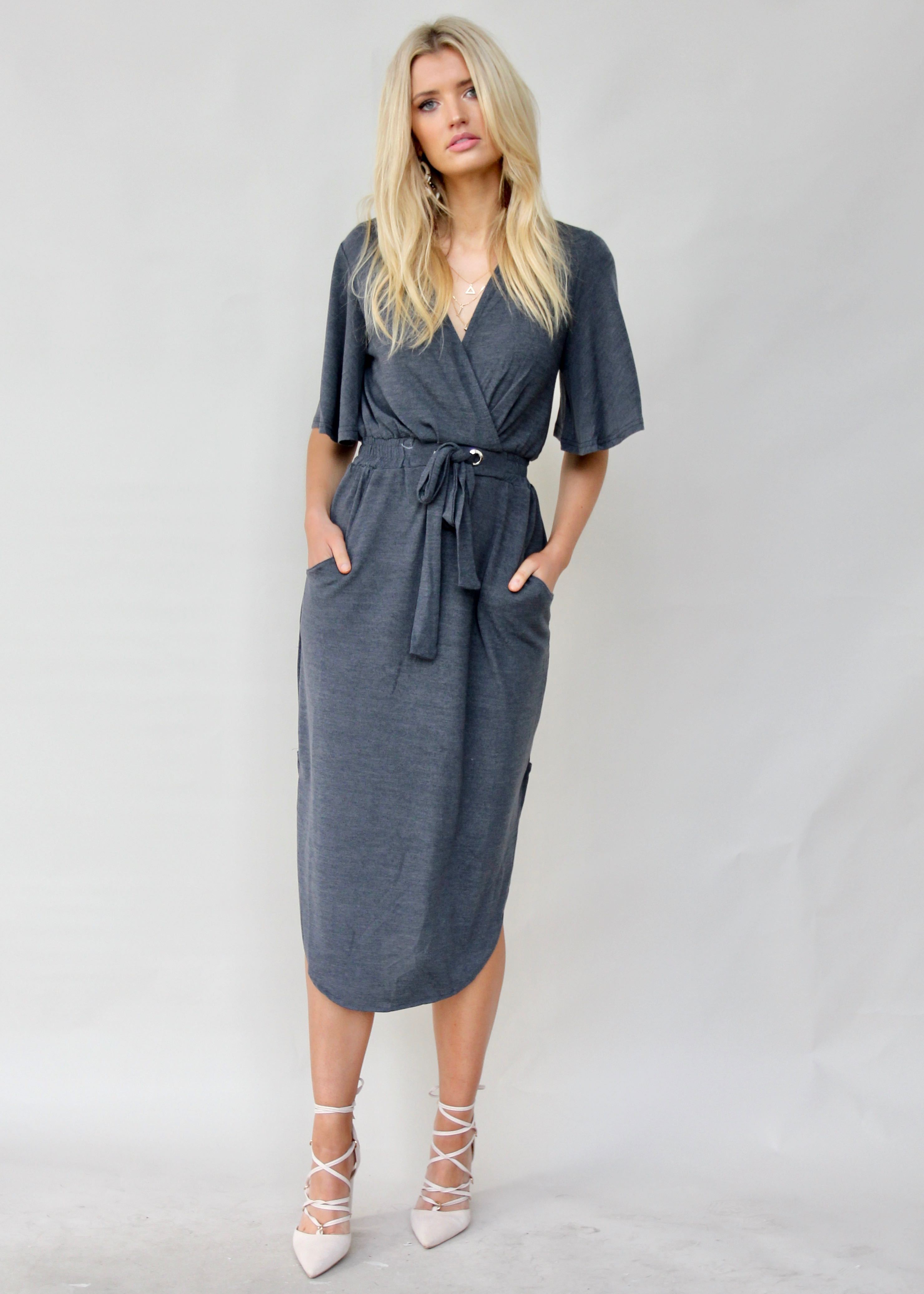 Run & Tell Midi Dress - Charcoal