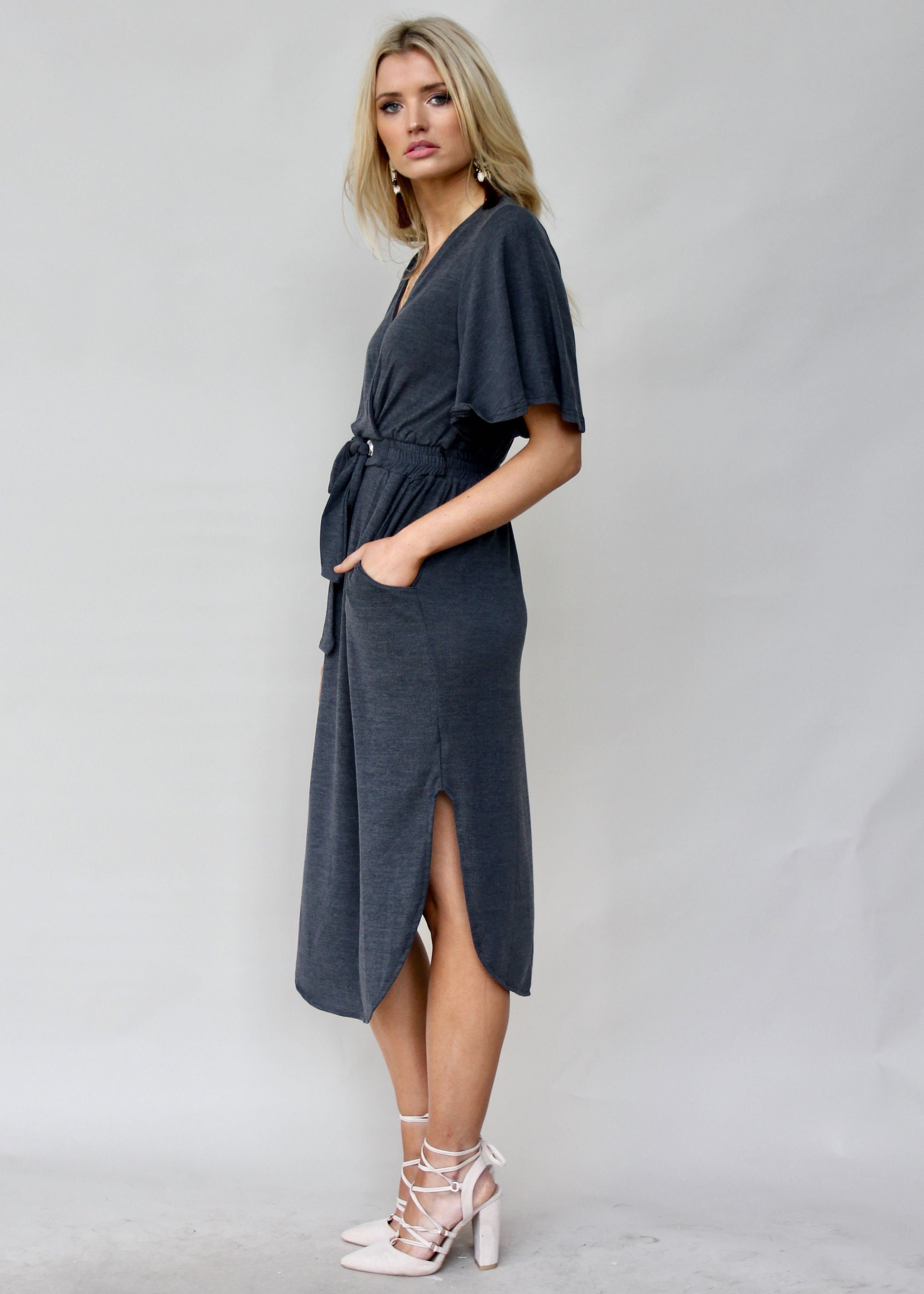 Run & Tell Midi Dress - Charcoal