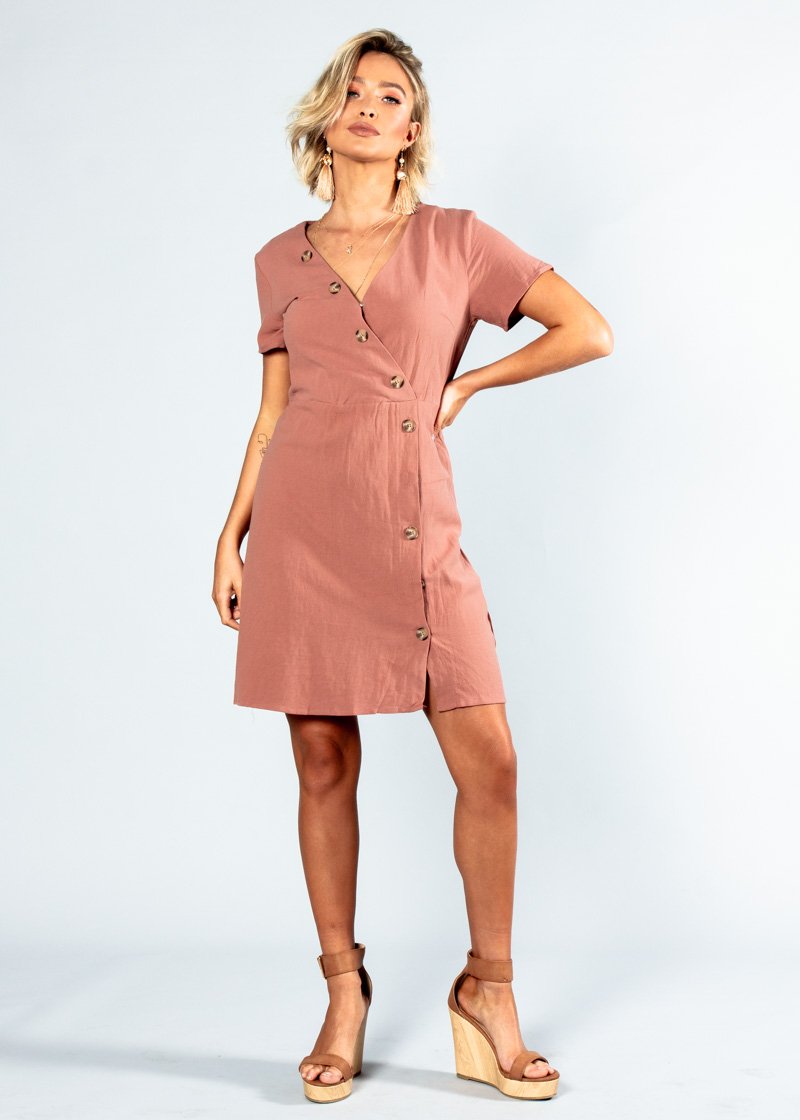 Rumour Has It Linen Dress - Dusty Rose