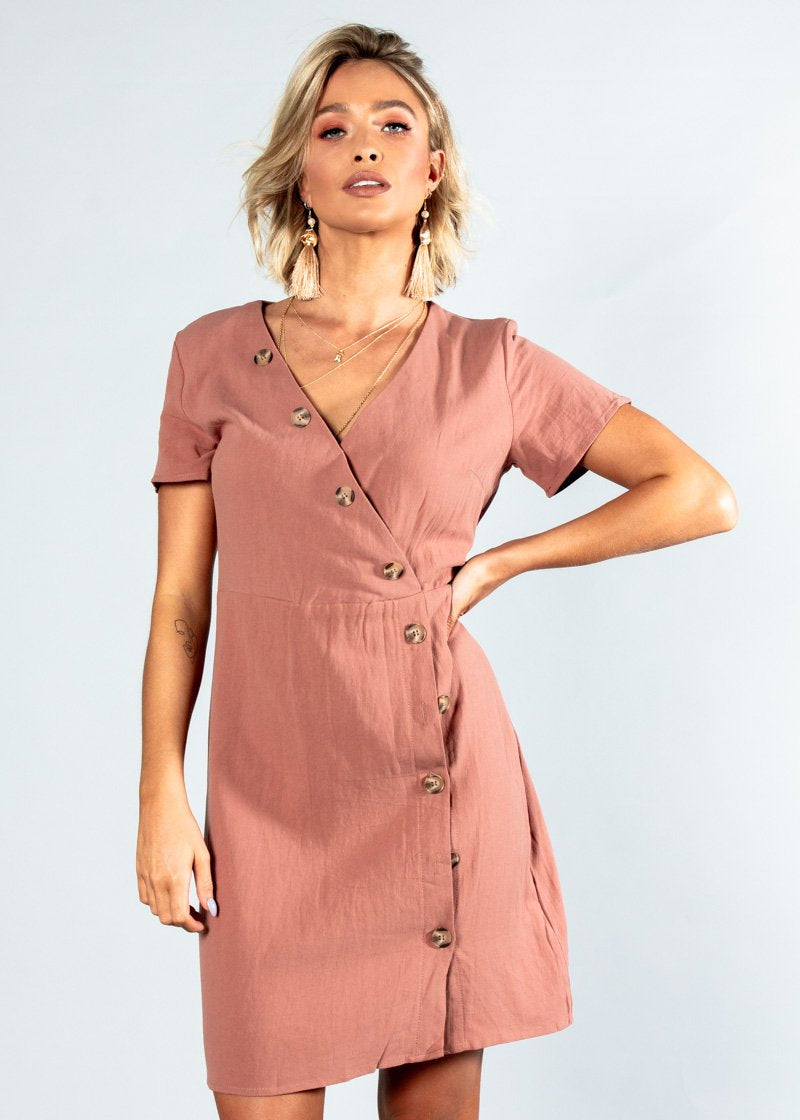 Rumour Has It Linen Dress - Dusty Rose