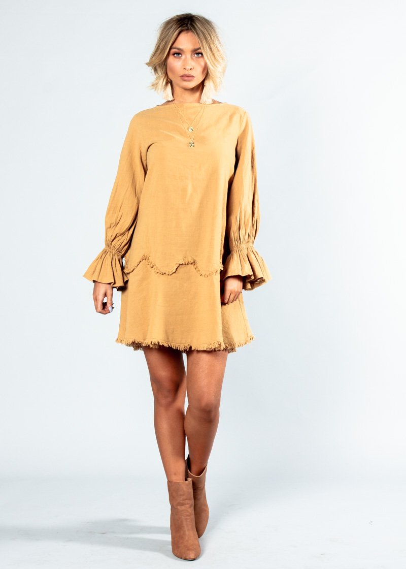 Bounce Back Frayed Dress - Ochre