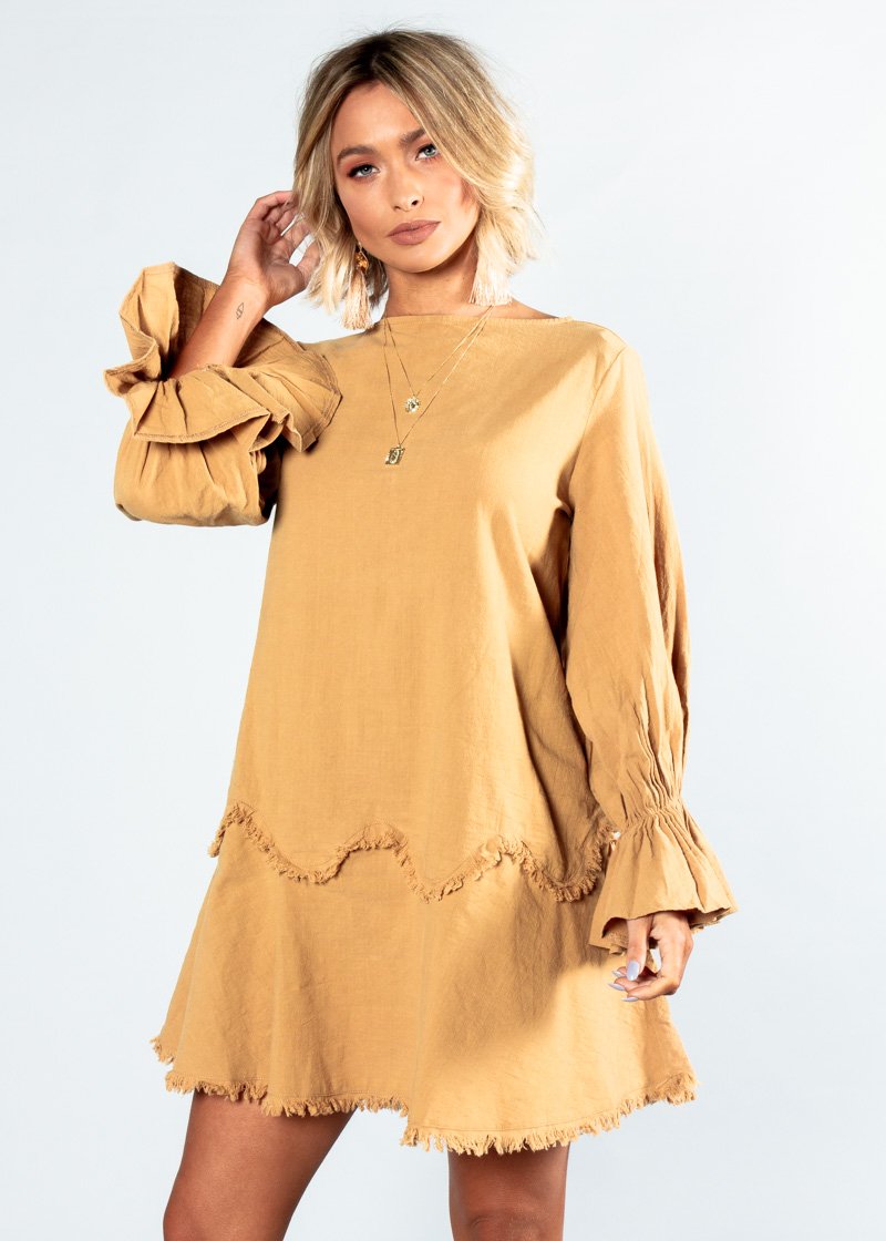 Bounce Back Frayed Dress - Ochre
