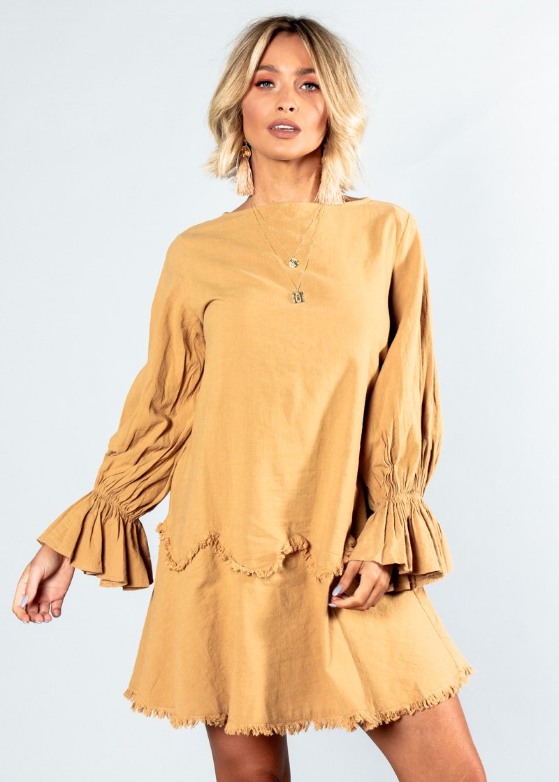 Bounce Back Frayed Dress - Ochre