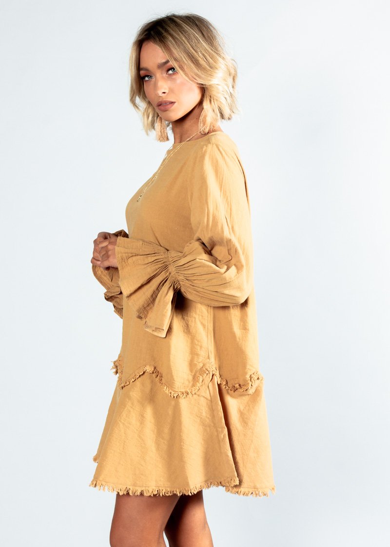 Bounce Back Frayed Dress - Ochre