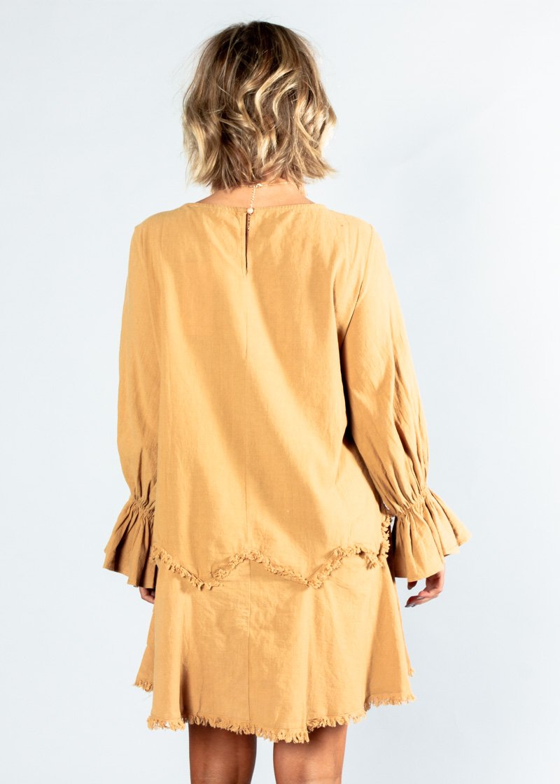 Bounce Back Frayed Dress - Ochre