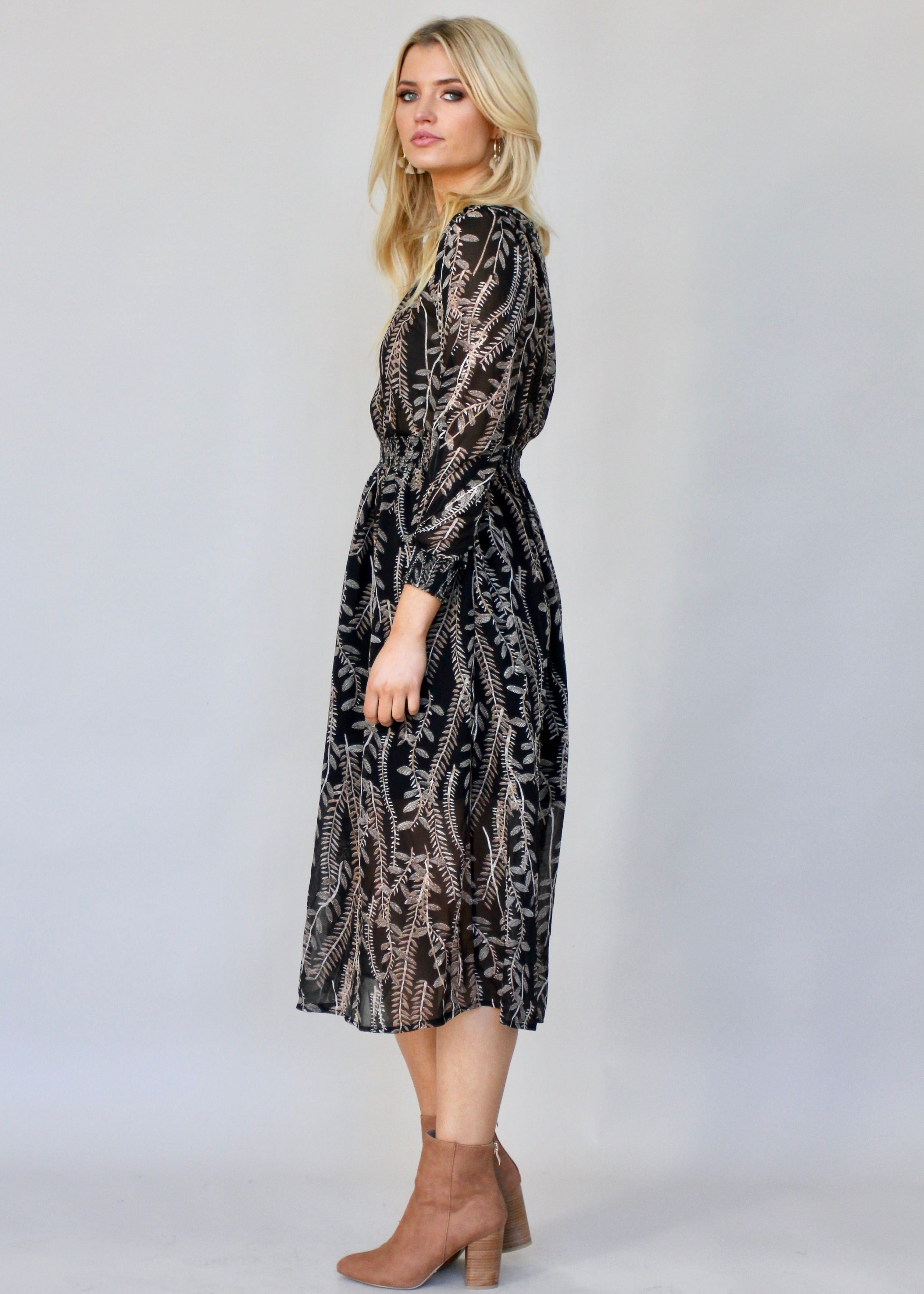 New Light Midi Dress - Black Leaf