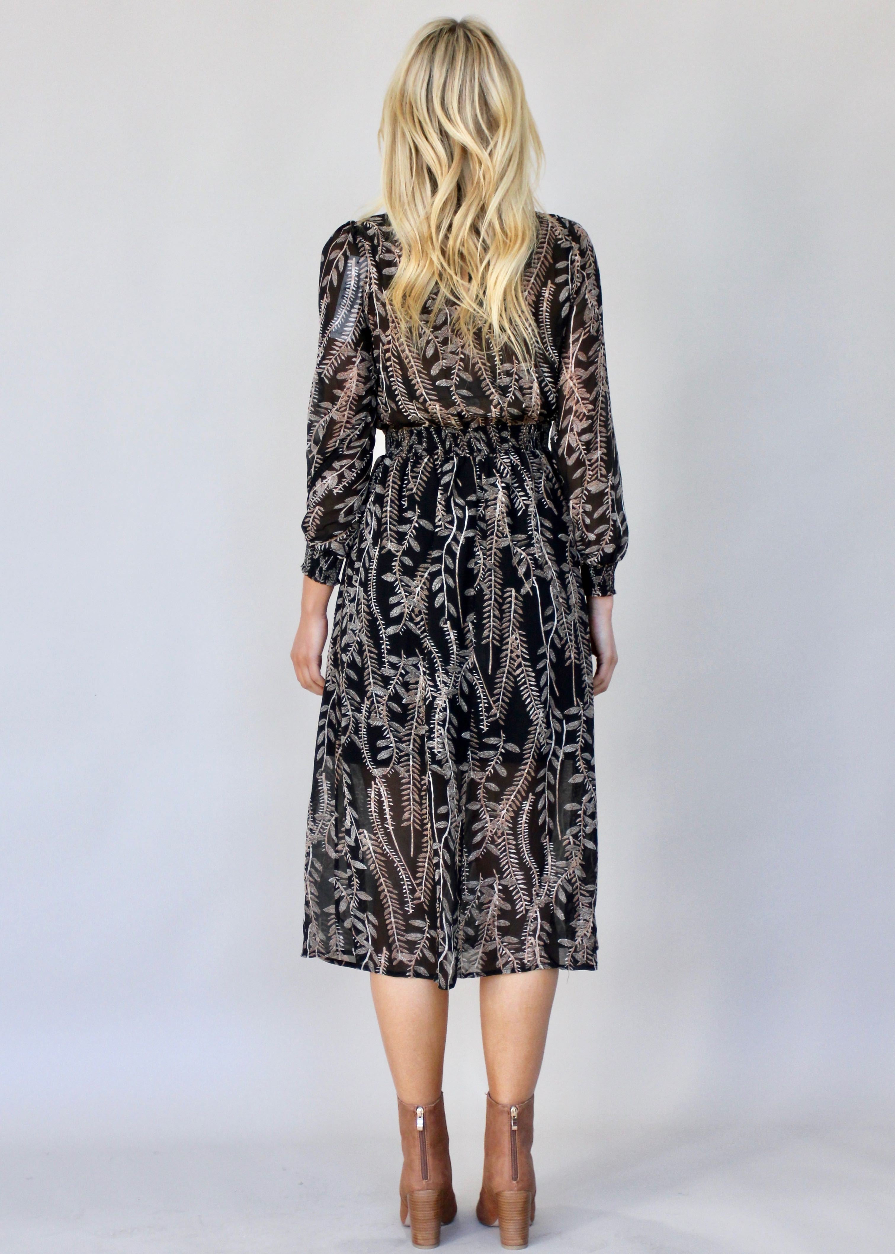 New Light Midi Dress - Black Leaf