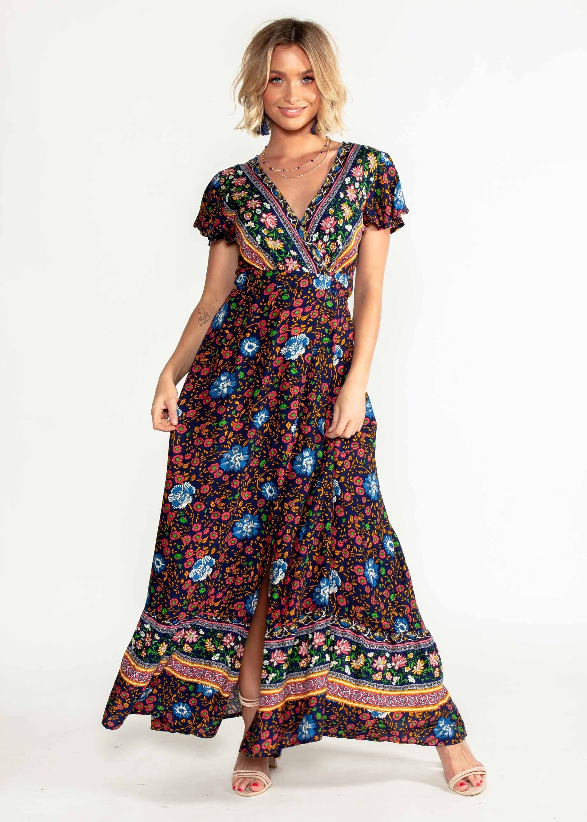 Mackenzie Wrap Maxi Dress - Navy Blossom