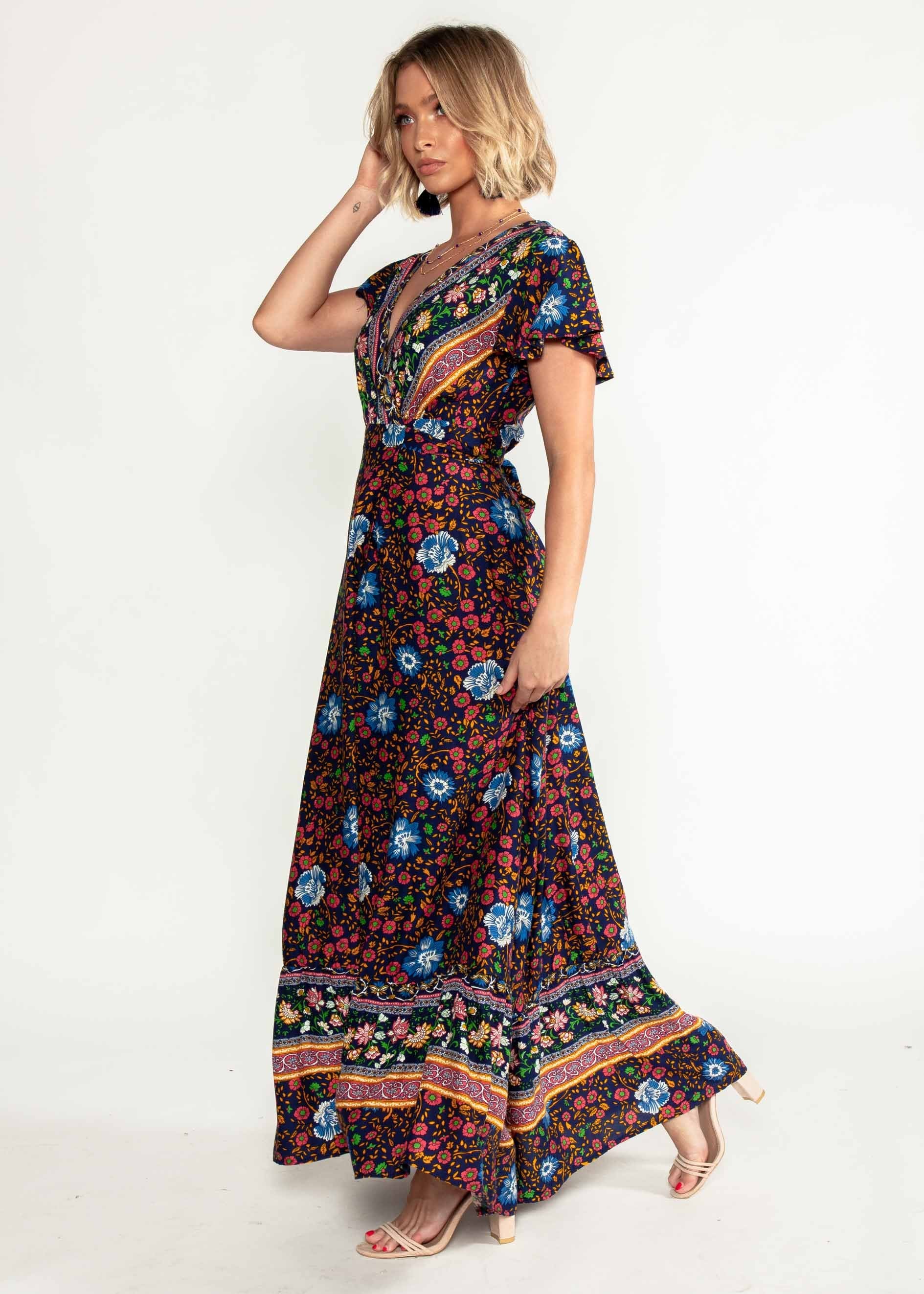 Mackenzie Wrap Maxi Dress - Navy Blossom