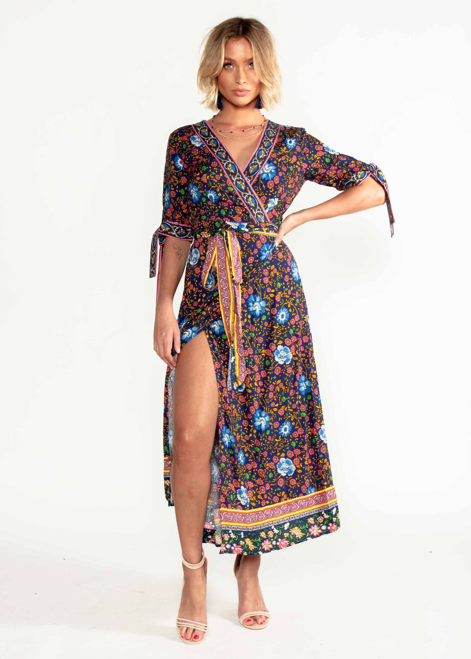 Beyond Dreams Wrap Maxi Dress - Navy Blossom