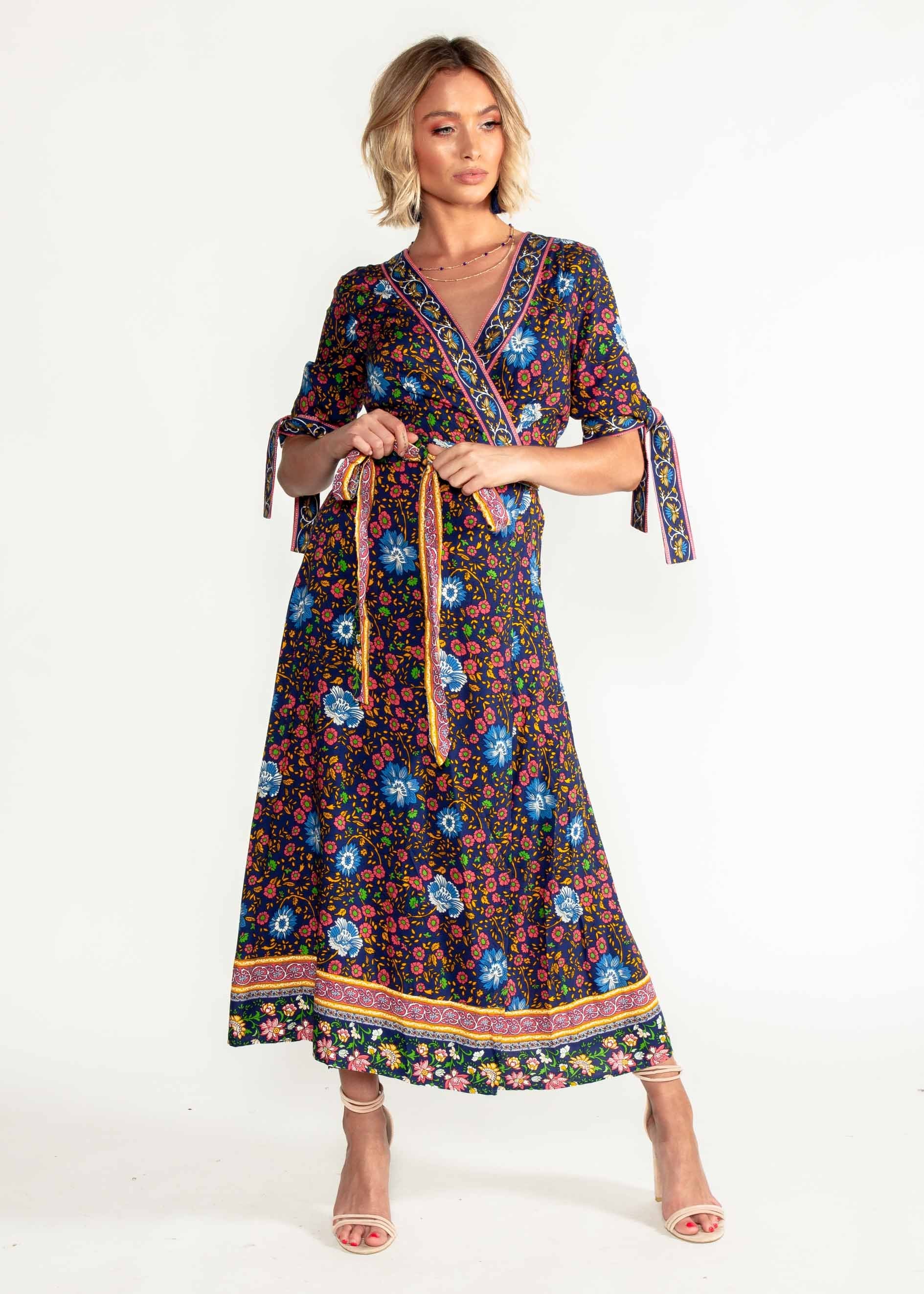 Beyond Dreams Wrap Maxi Dress - Navy Blossom