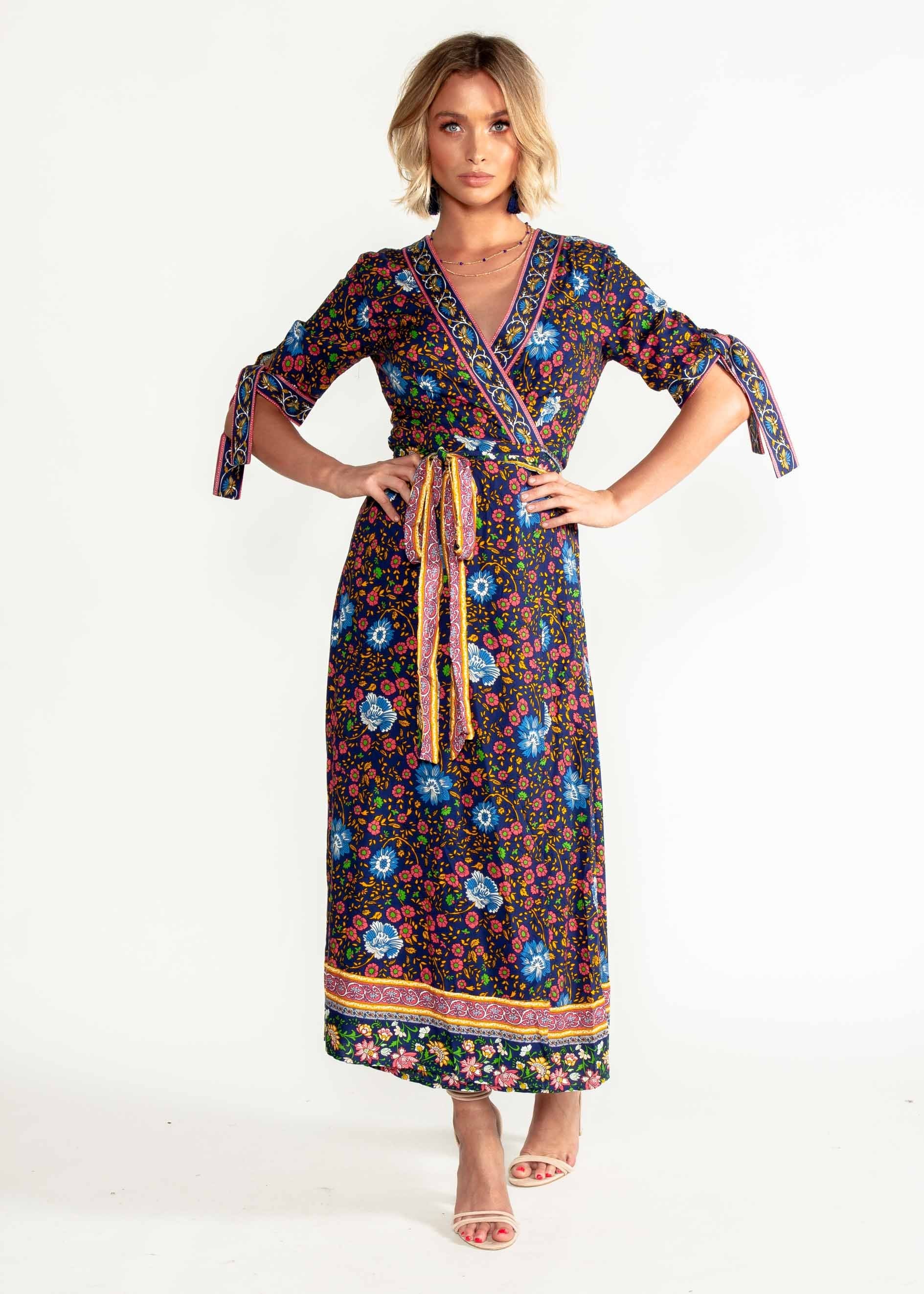Beyond Dreams Wrap Maxi Dress - Navy Blossom