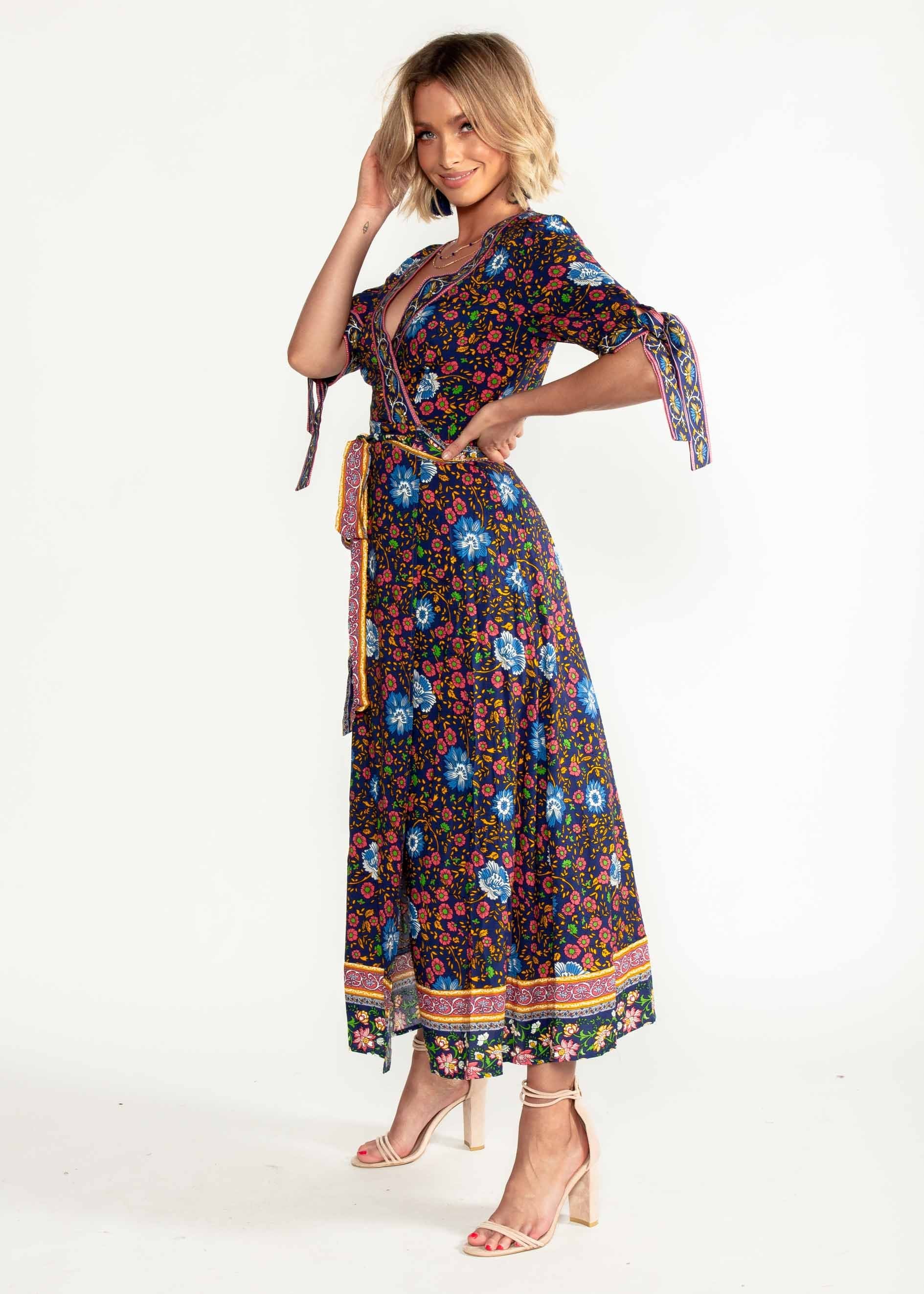 Beyond Dreams Wrap Maxi Dress - Navy Blossom