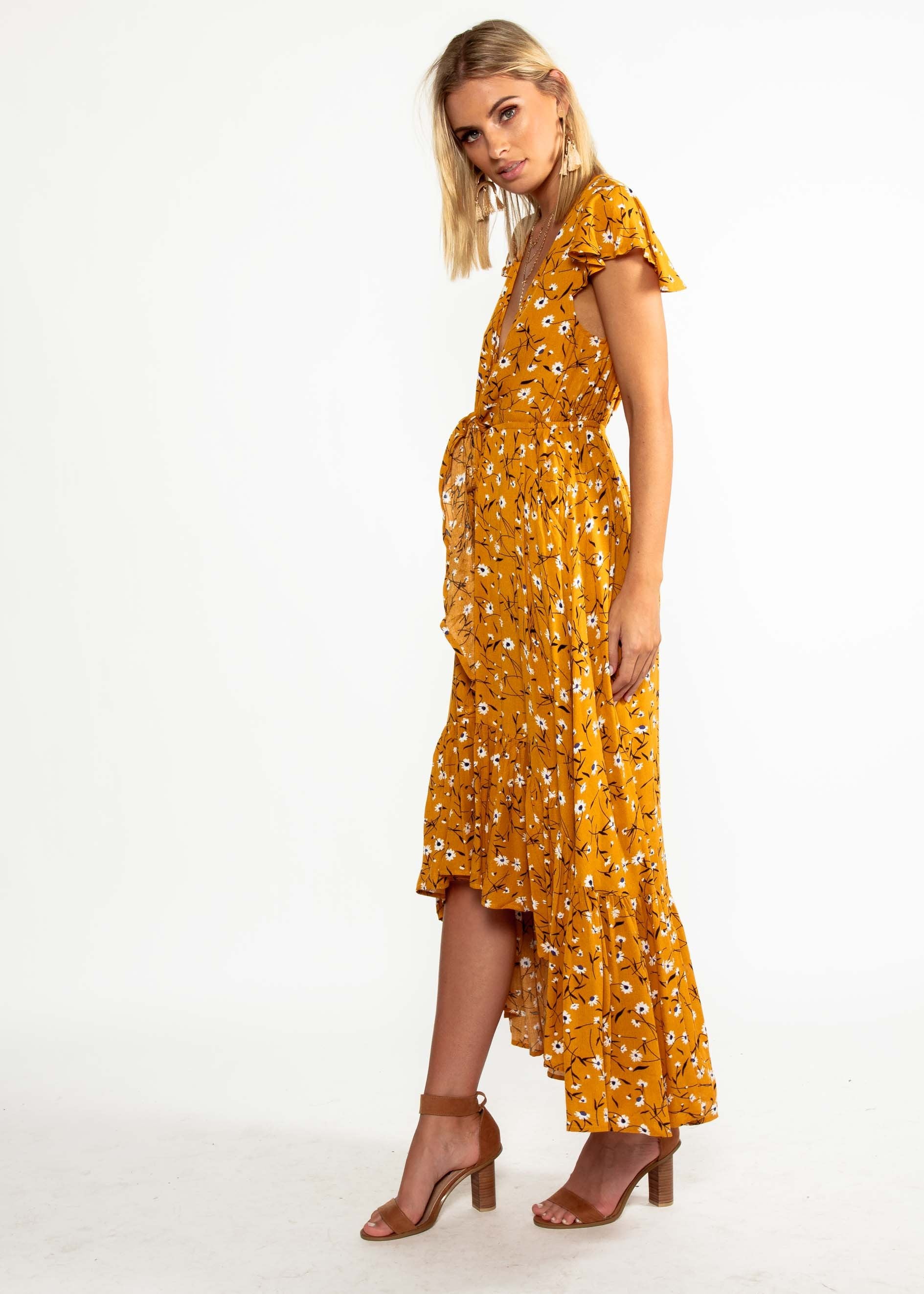 Sandra Hi-Lo Midi Dress - Mustard Floral