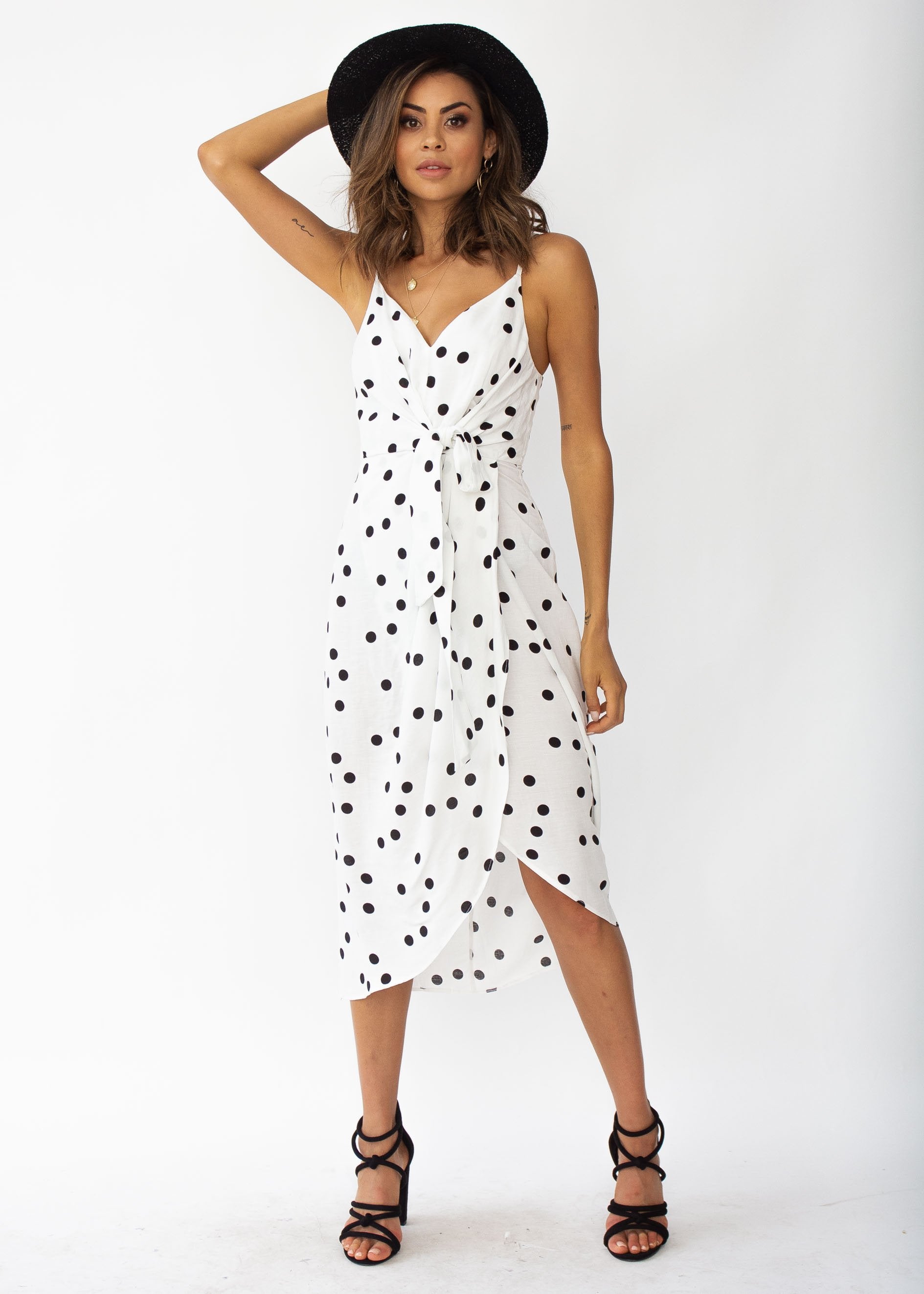 Never Be The Same Linen Midi Dress - White Polka
