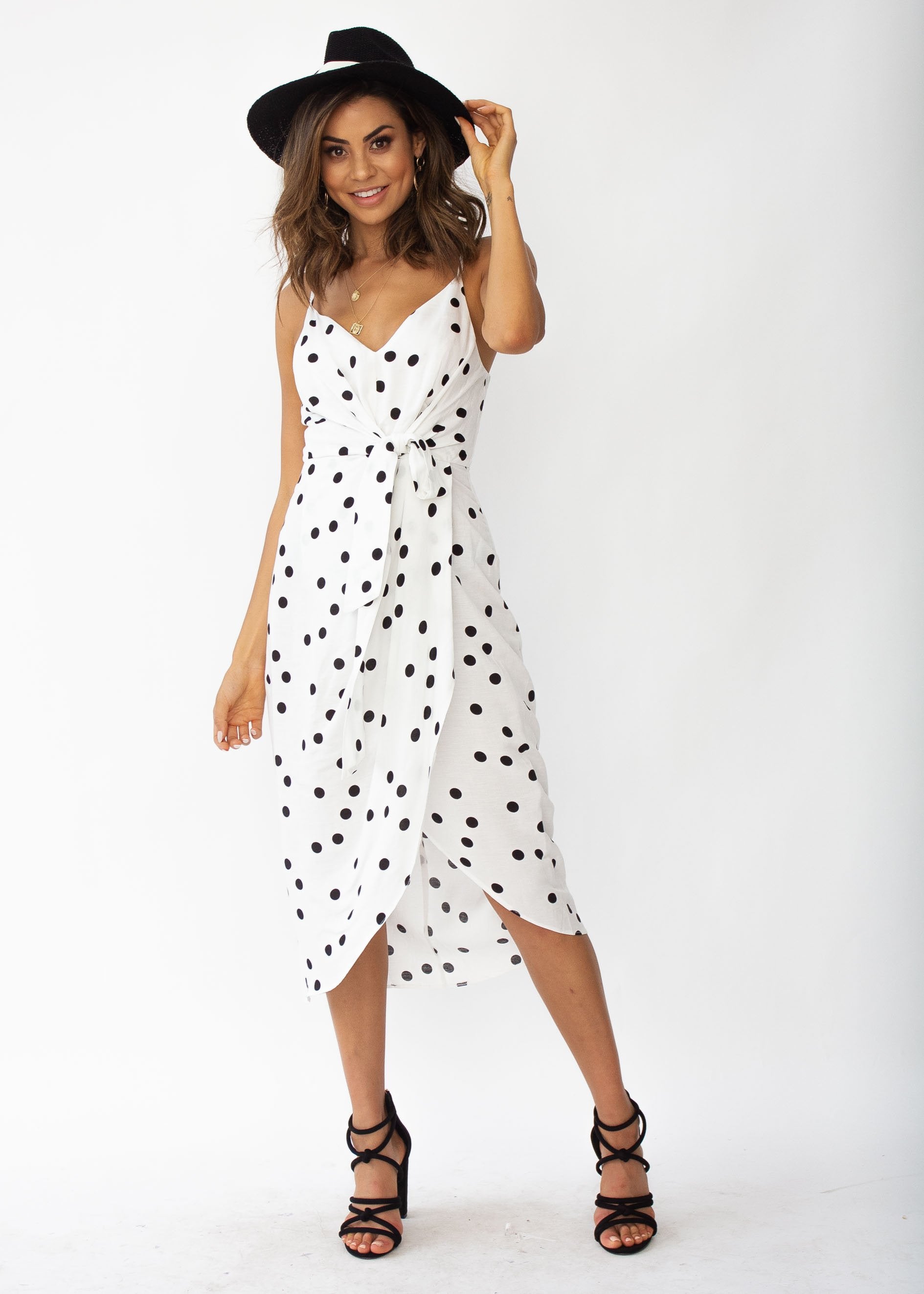 Never Be The Same Linen Midi Dress - White Polka