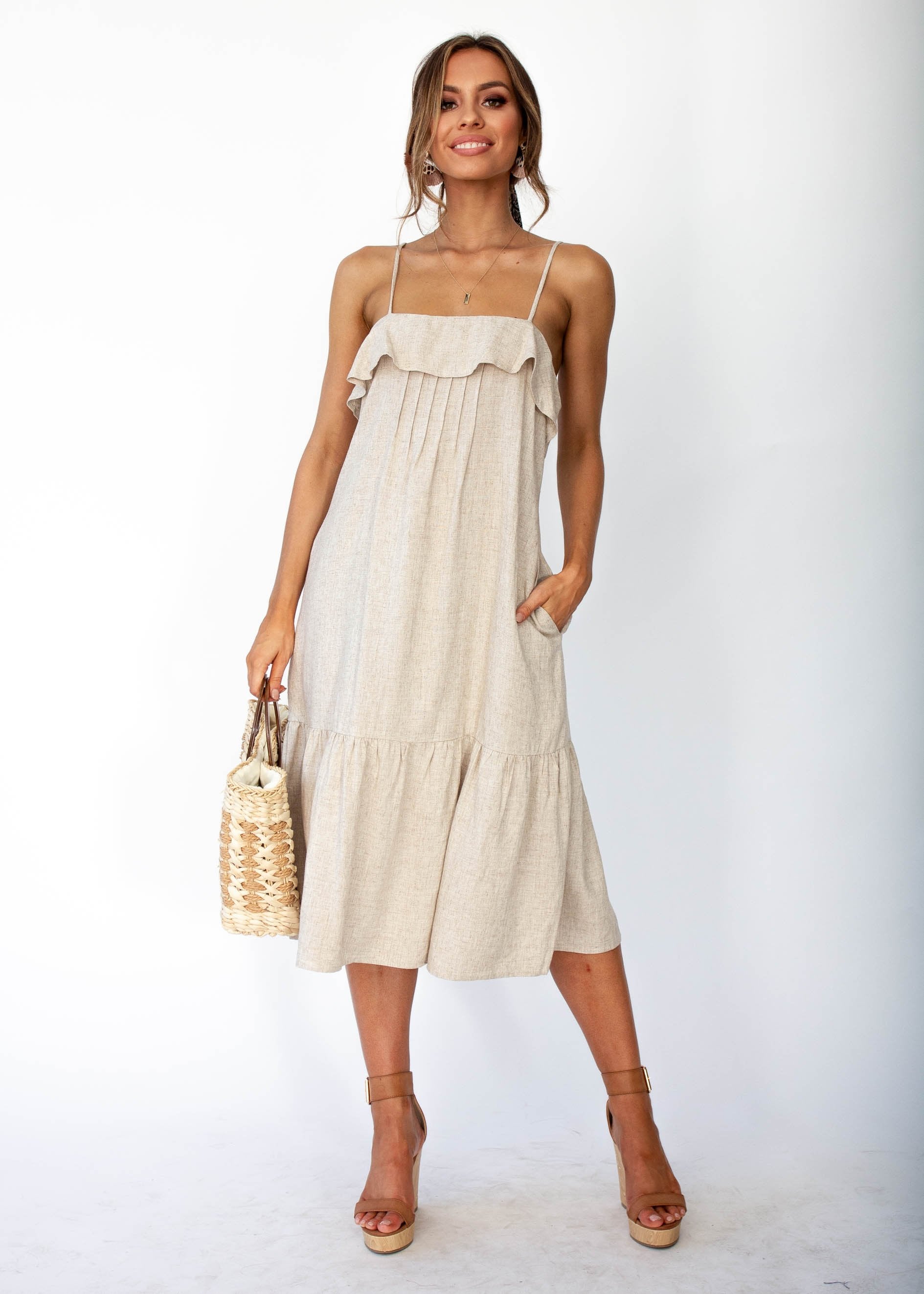 Head In The Clouds Midi Dress - Natural