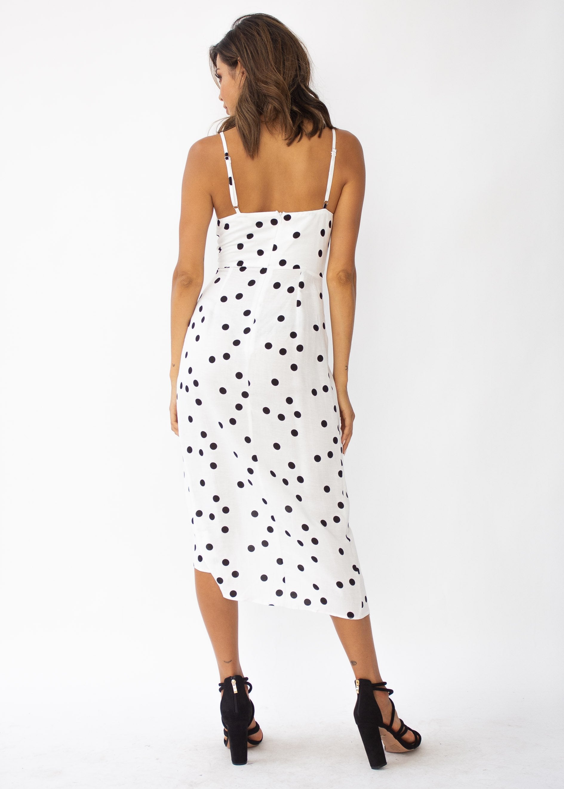 Never Be The Same Linen Midi Dress - White Polka