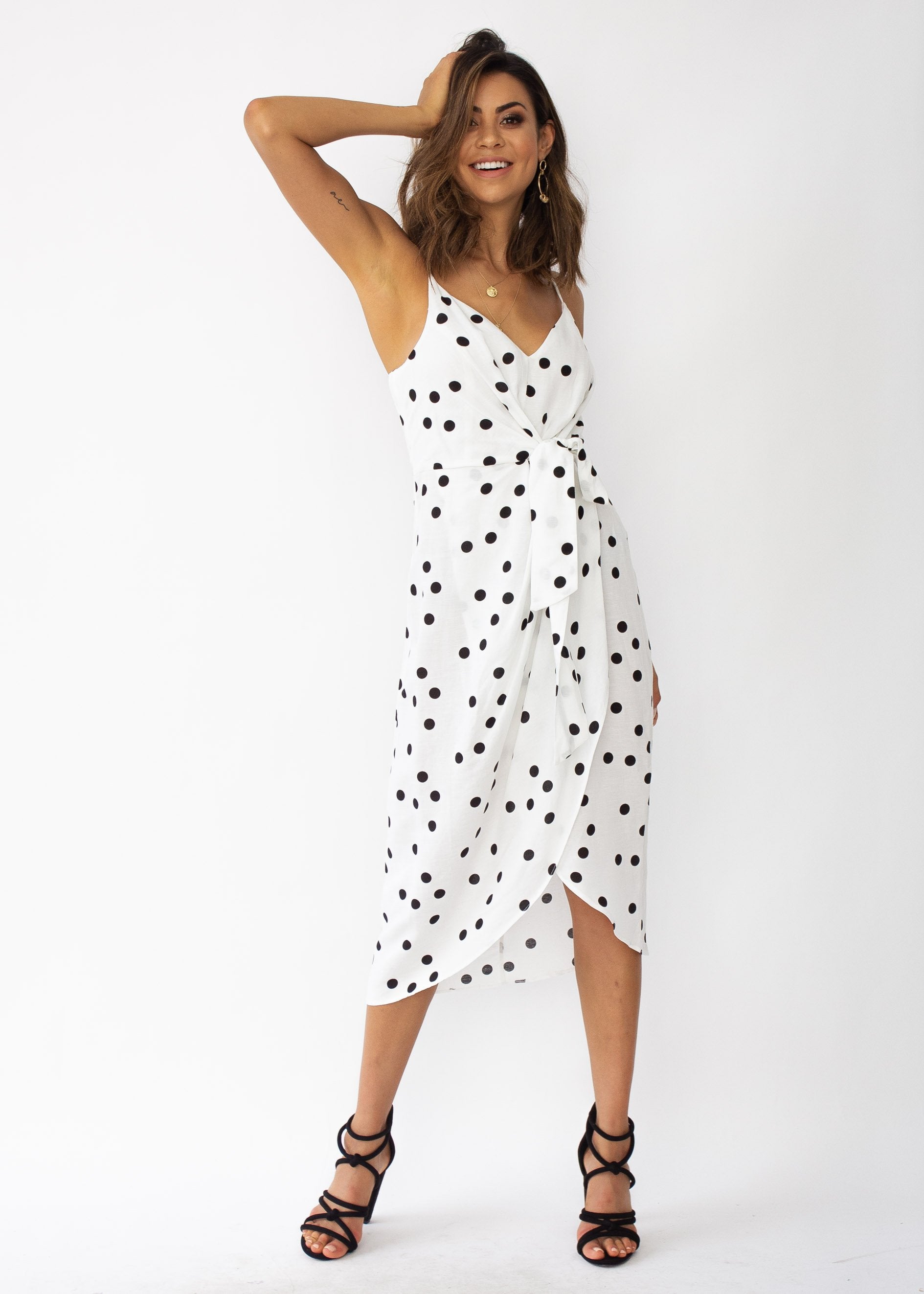 Never Be The Same Linen Midi Dress - White Polka