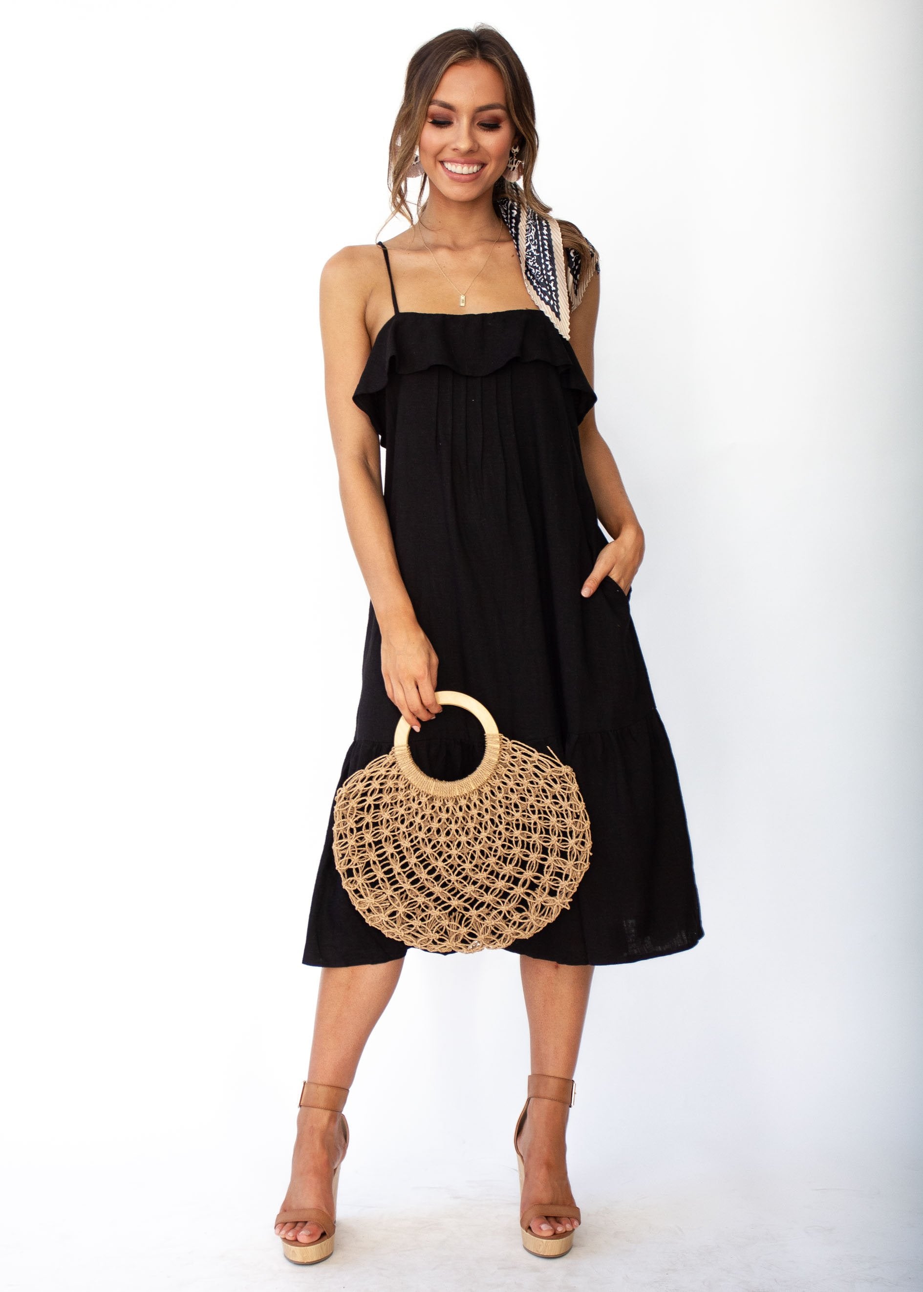 Head In The Clouds Midi Dress - Black