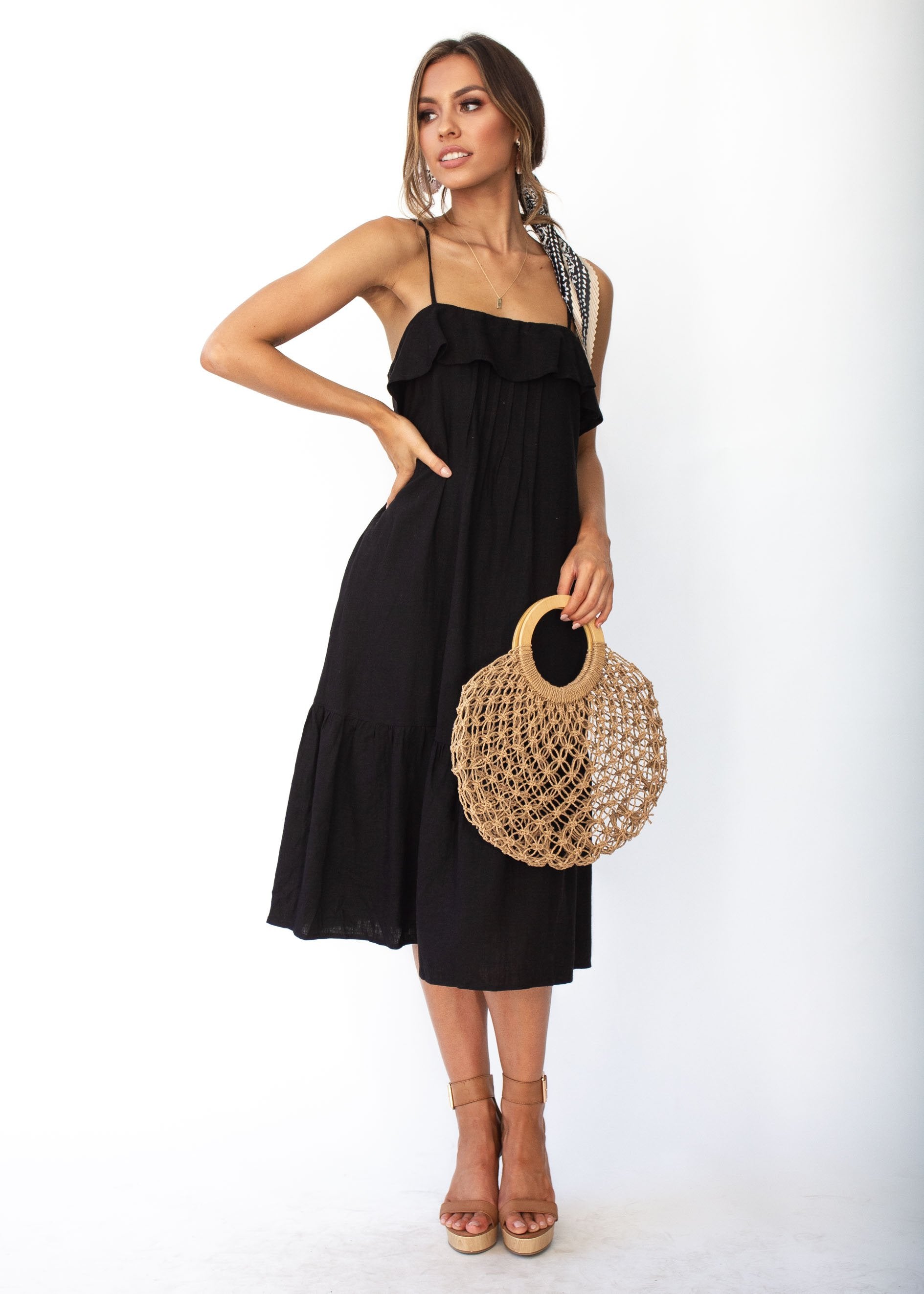 Head In The Clouds Midi Dress - Black