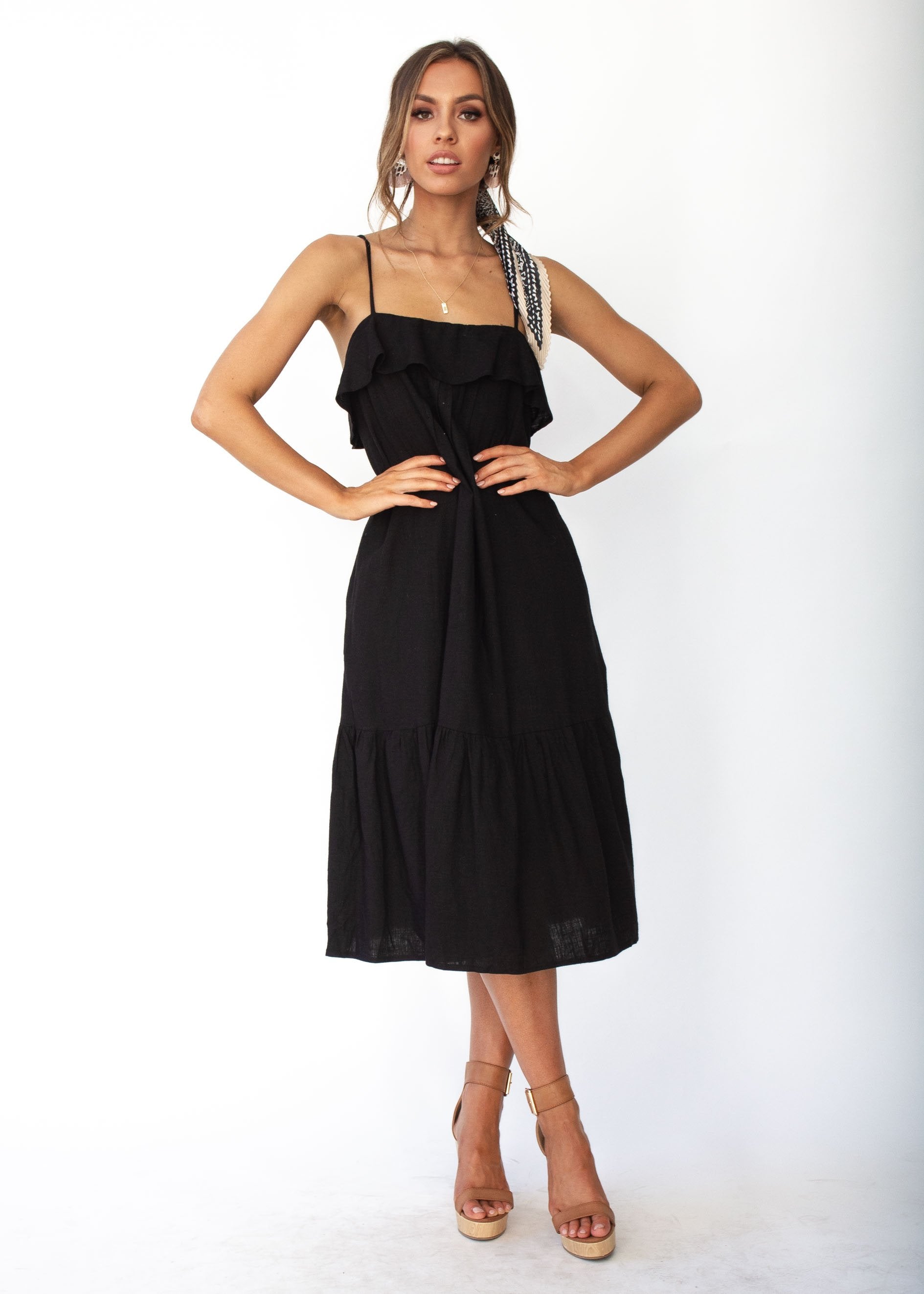 Head In The Clouds Midi Dress - Black