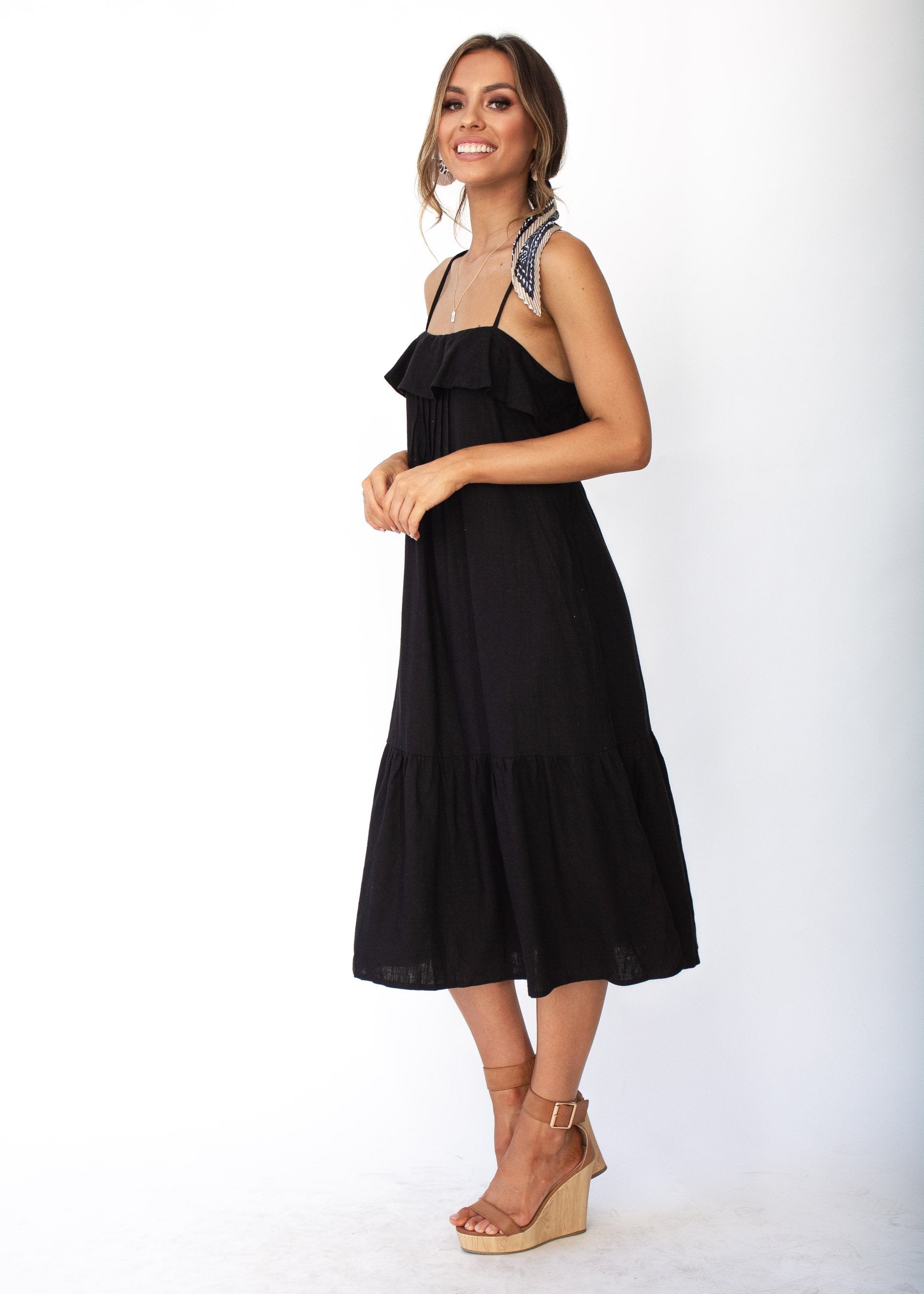 Head In The Clouds Midi Dress - Black