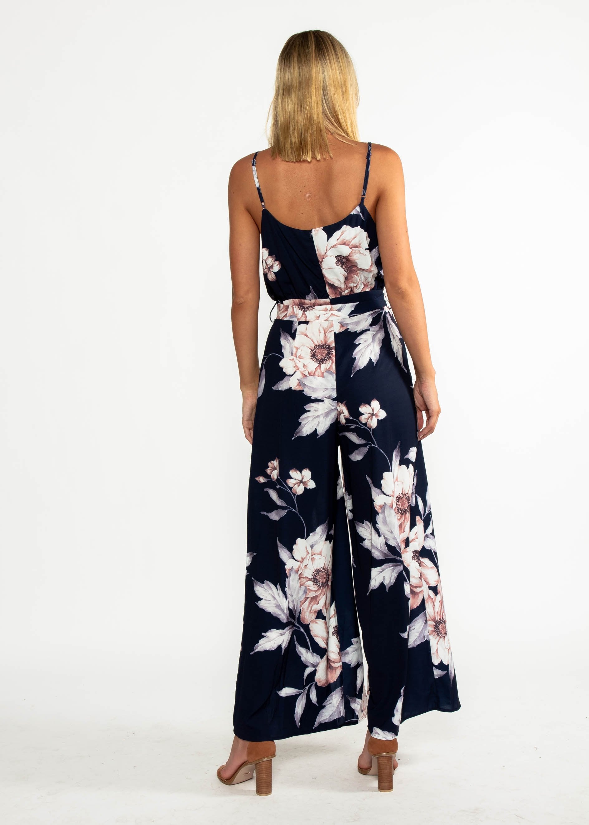 Electric Feeling Pantsuit w/ Tie - Navy Floral