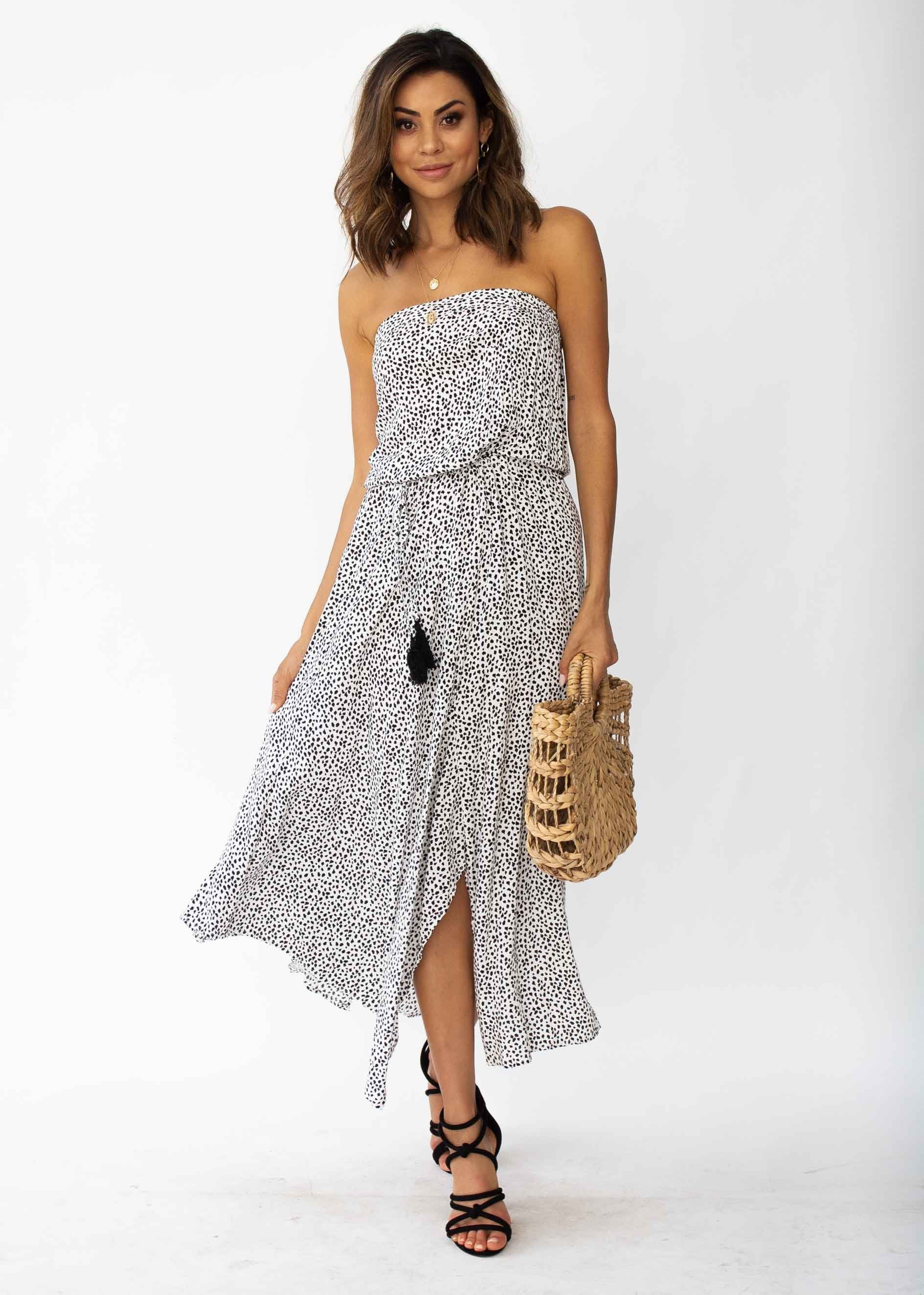 New Freedom Strapless Maxi Dress - White Spot