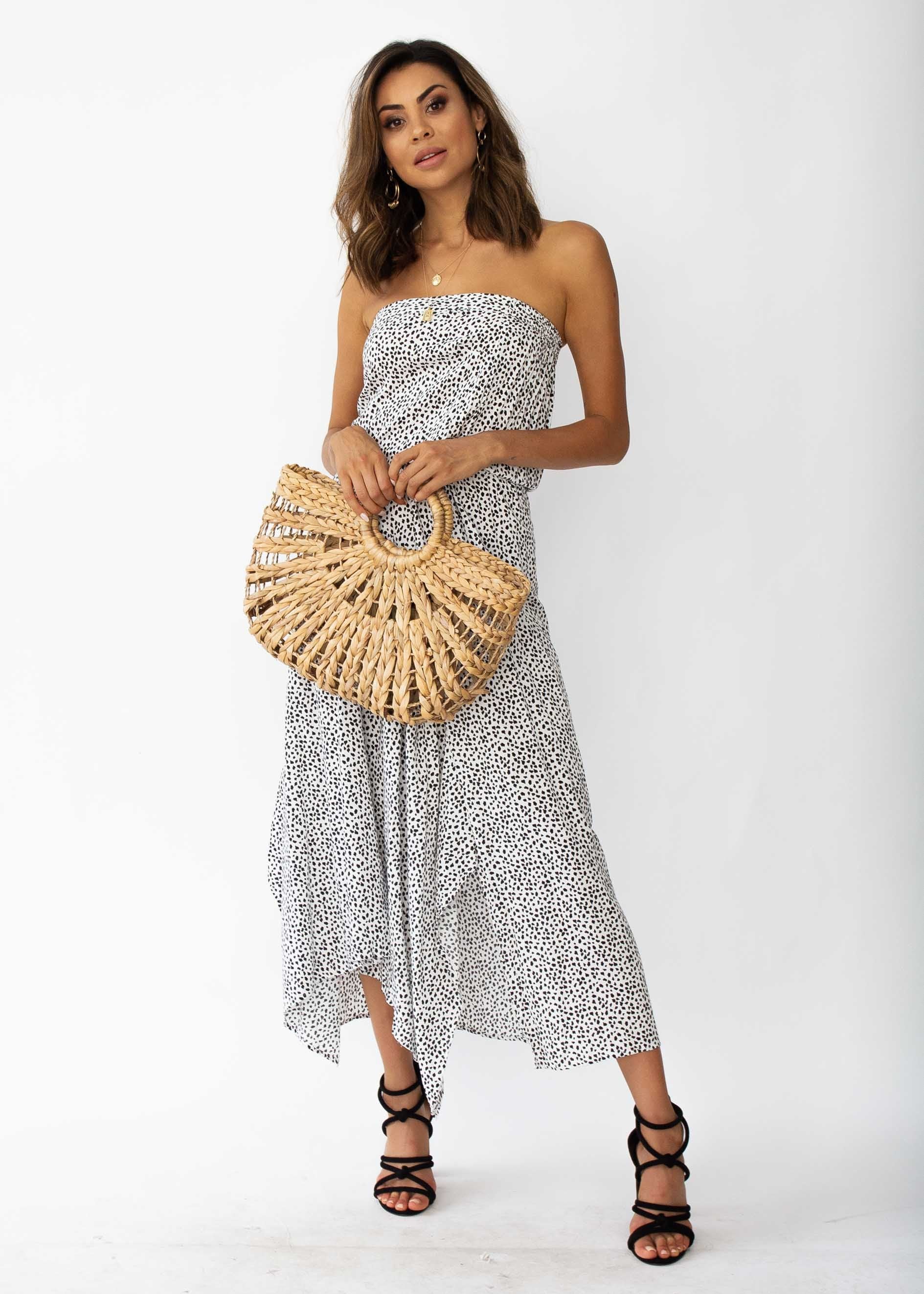 New Freedom Strapless Maxi Dress - White Spot