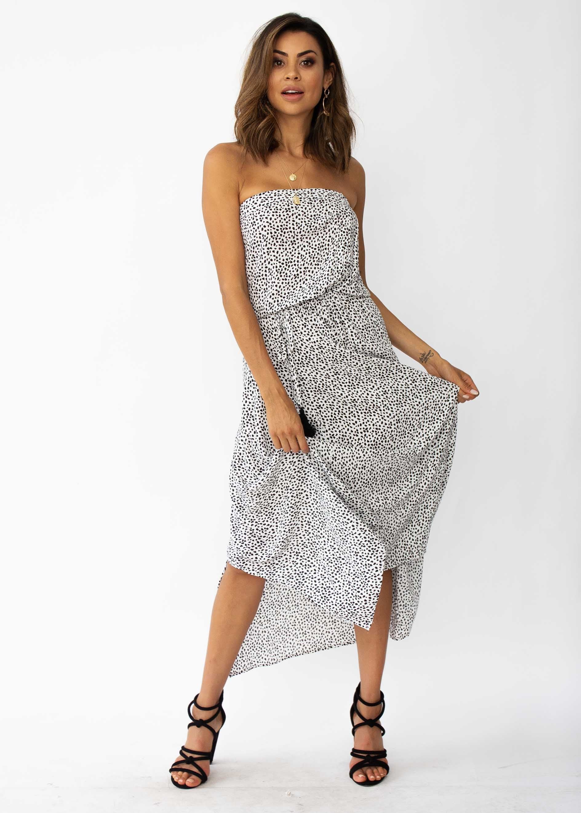 New Freedom Strapless Maxi Dress - White Spot
