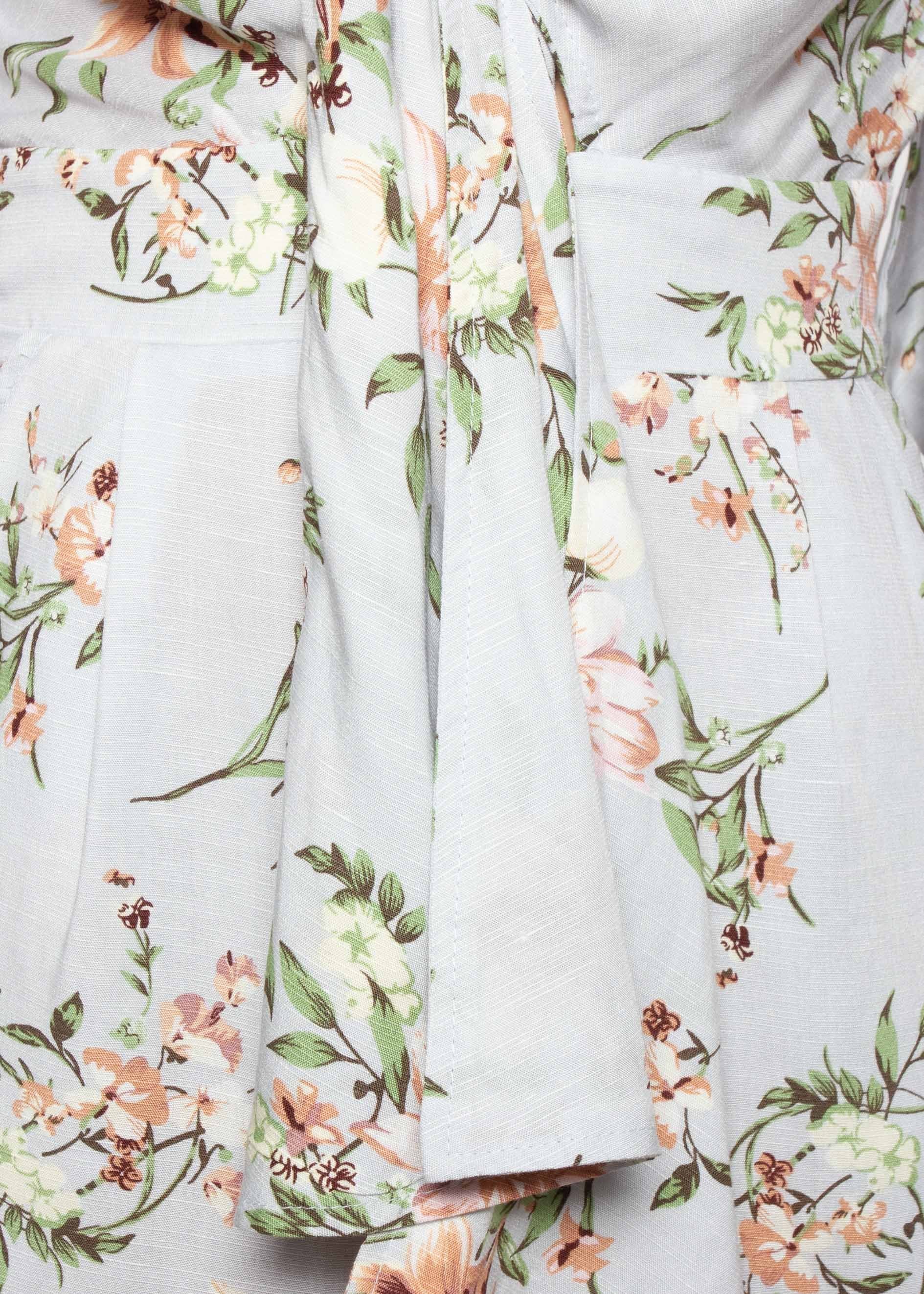 Aleia Tie Linen Pantsuit - Blue Floral