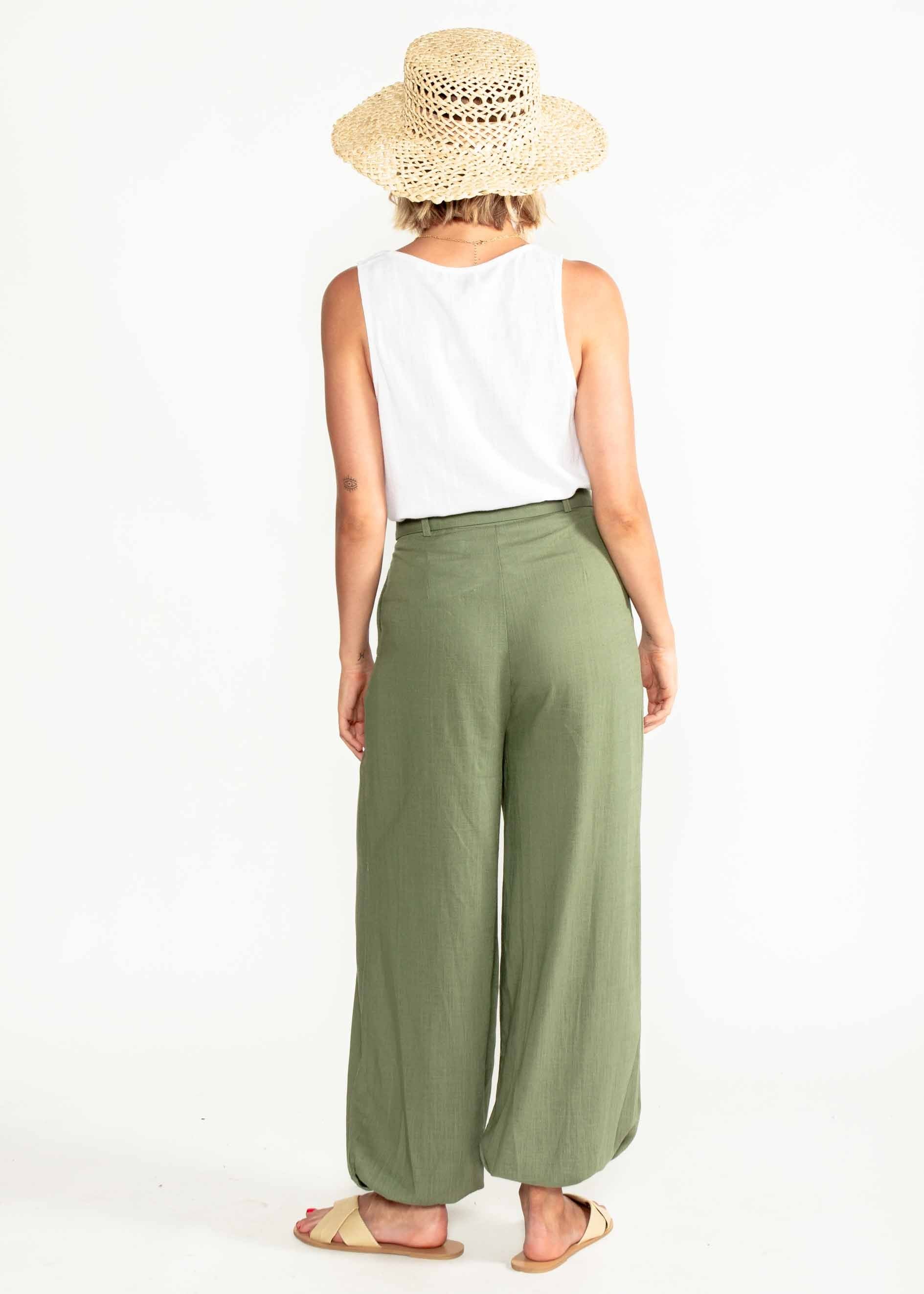 Balmy Dreams Linen Look Pants w/ Belt - Khaki