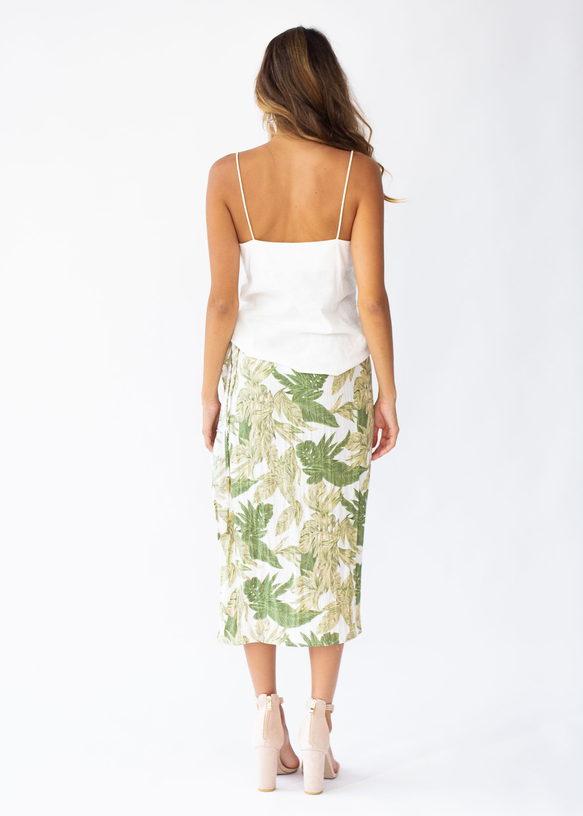 Look To You Linen Wrap Midi Skirt - Palm