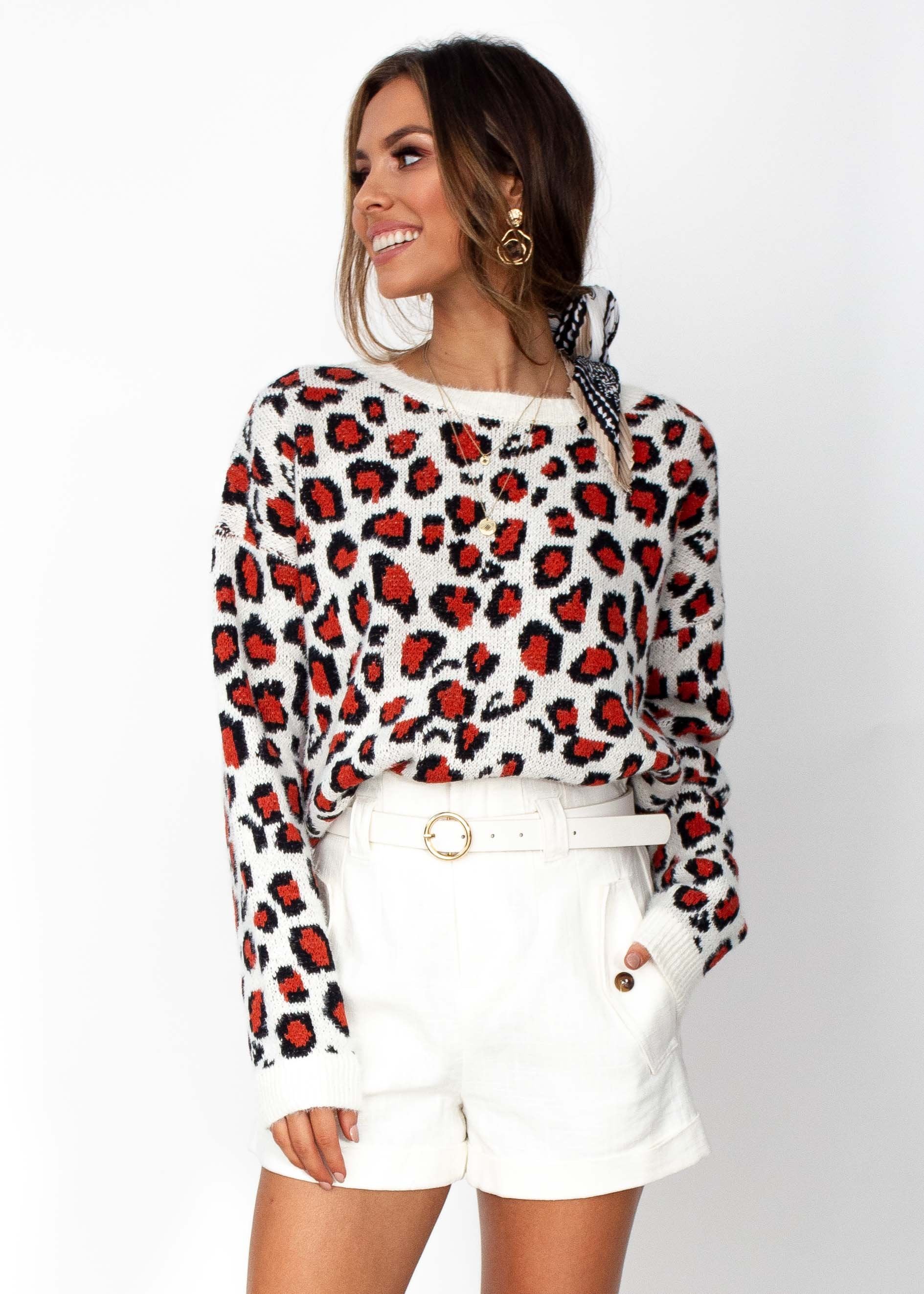 Women's West End Sweater - Cream/Rust Leopard